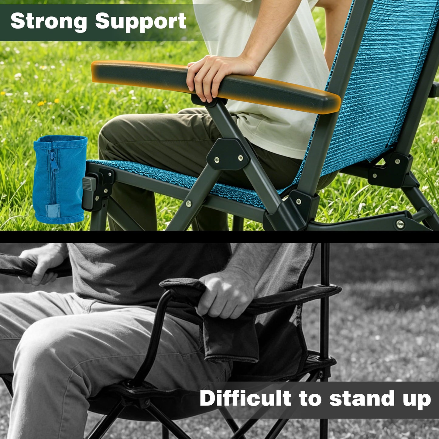 SUNNYFEEL Folding Camping Chair Heavy Duty Ergonomic Chairs Support 500lbs with Adjustable Breathable High Back Support and Cup Holder, Aluminum Frame for Fishing, Camp, Beach, Lawn, RV, Patio
