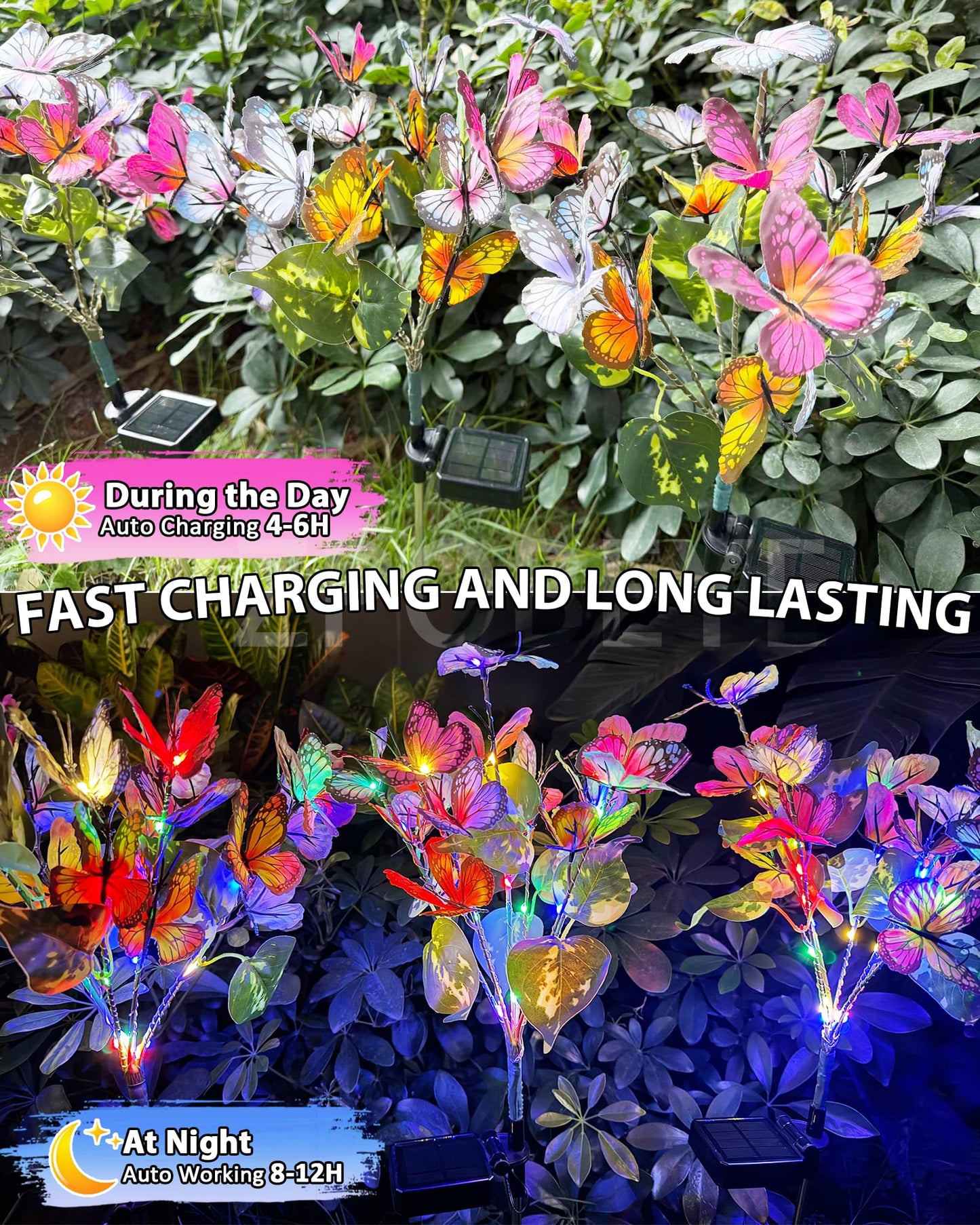 ZPQBEYE Solar Garden Lights Outdoor Waterproof Decorative Solar Lights Outside 2 Pack with 86 LED 34 Butterfly Flowers Garden Decor Yard Patio Lawn, Gifts for Women Mother's Day Mom