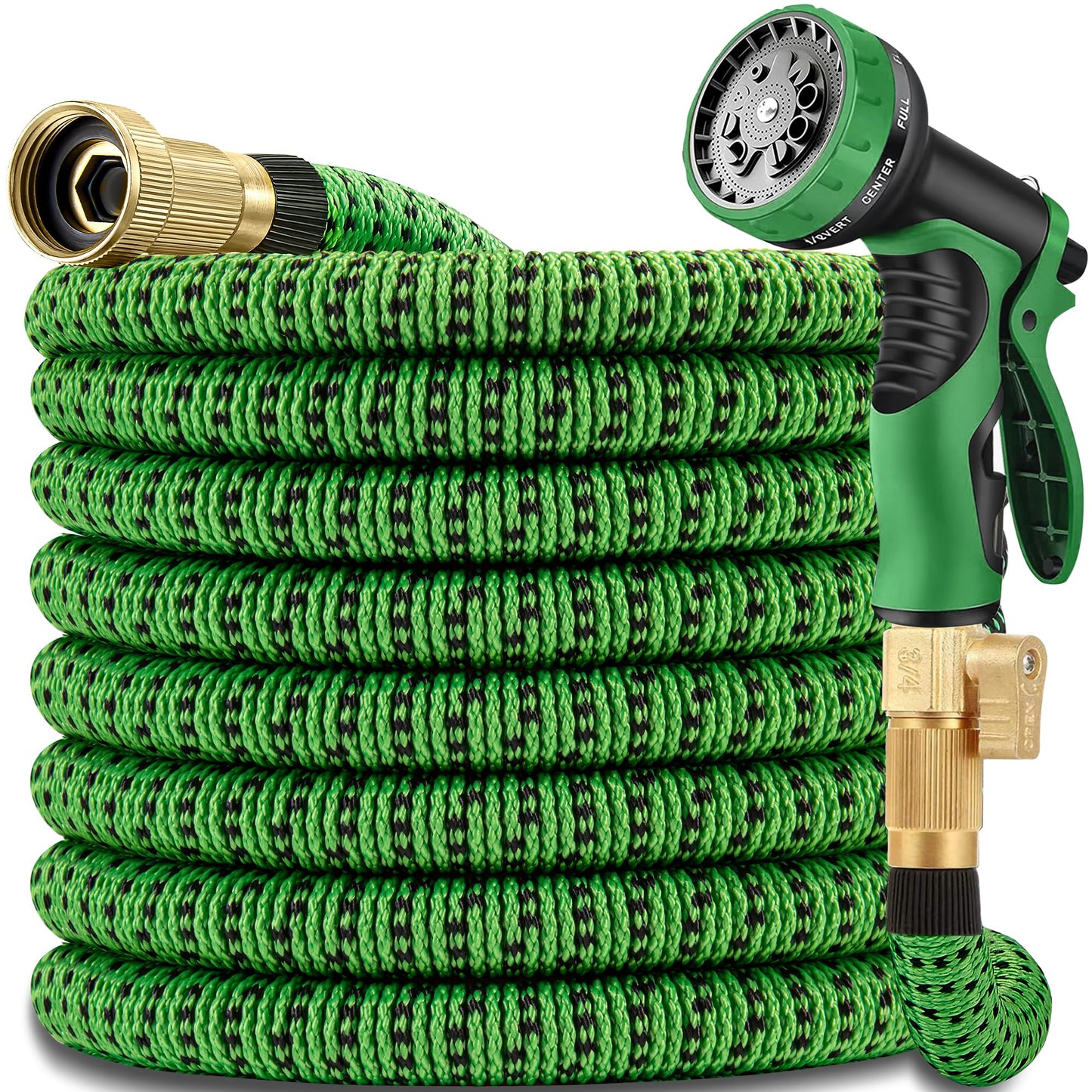 50 ft Expandable Garden Hose -2026 Newly Upgraded Expanding Garden Hoses with 10 Function Spray Nozzle, Extra Strength Fabric, Leak-Proof, Lightweight, Kink-Free Flexible Retractable Hose(Green Black)