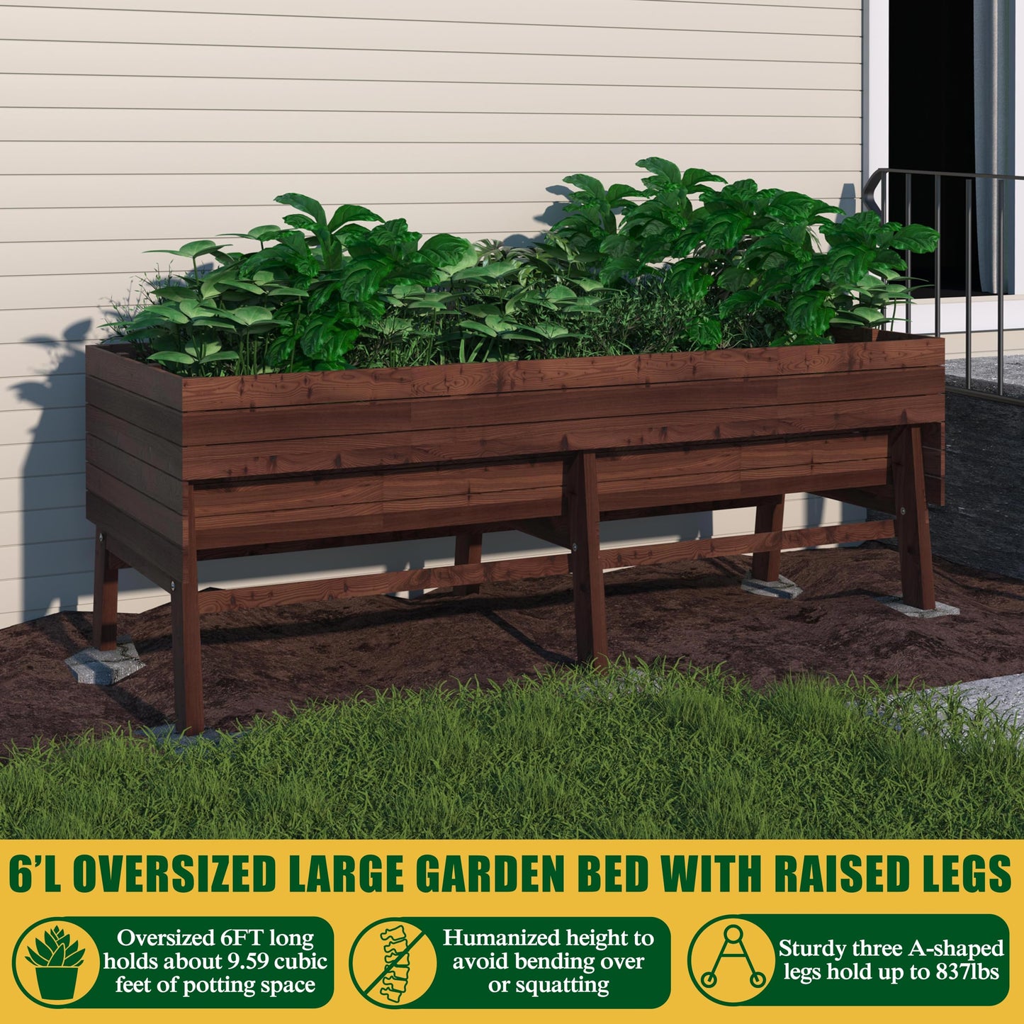 MUPATER 6x3x2FT Cedar Raised Garden Bed for Outdoor, Raised Garden Bed wit 6 Legs, 837lbs Large Elevated Garden Planter Box with Liner for Herbs,Vegetables, Rustic