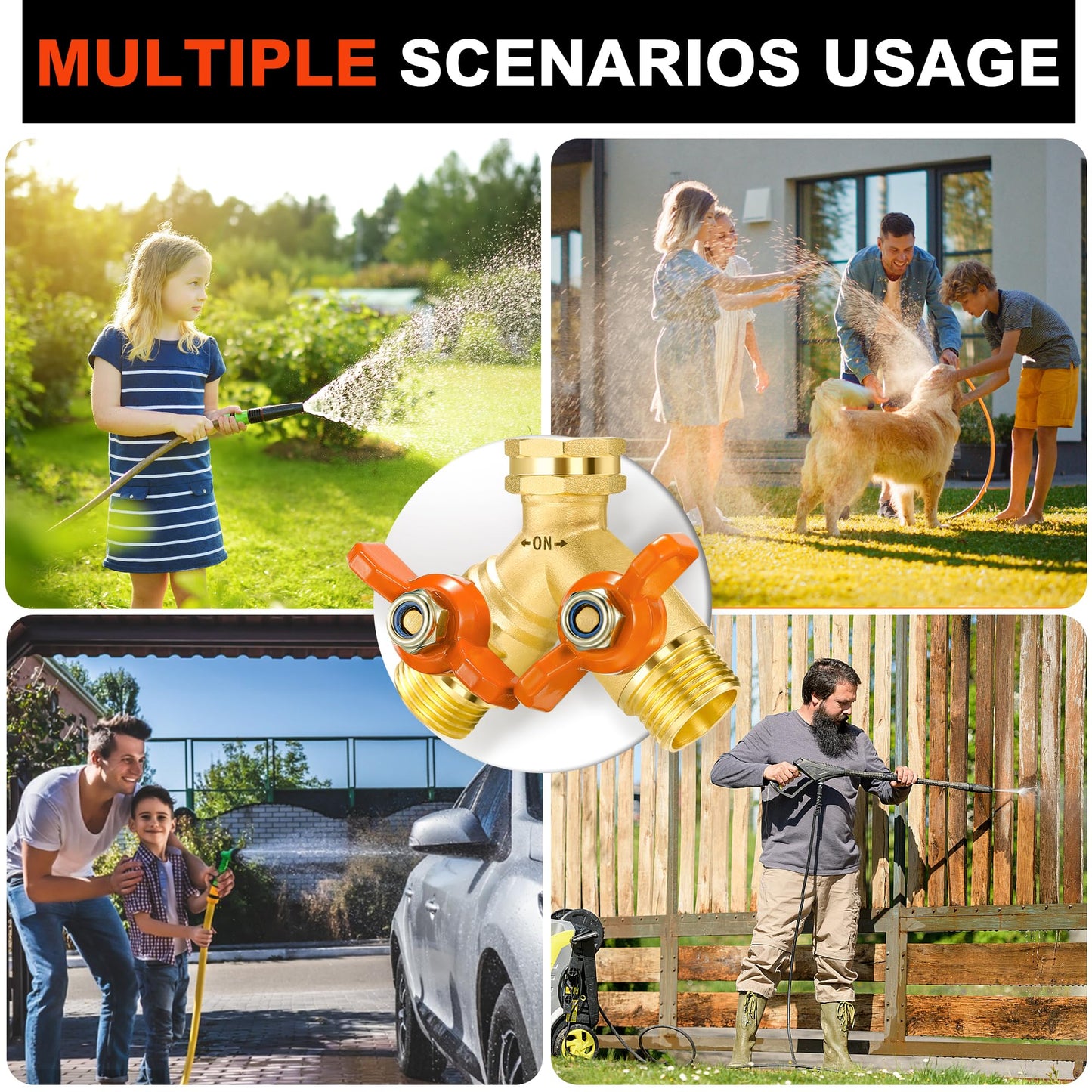 Garden Hose Splitter Full Flow 2 Way Brass Hose Splitter Heavy Duty All Metal Hose Y Splitter with Shutoff Outdoor Faucet Water Hose Splitter Y Valve Tap Adapter for Outdoor Garden