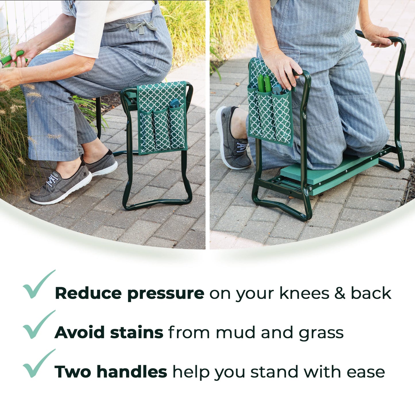 Garden Kneeler And Seat - Protects Your Knees, Clothes From Dirt & Grass Stains - Foldable Stool For Ease Of Storage - EVA Foam Pad - Sturdy and Lightweight - Bench Comes With A Free Tool Pouch!