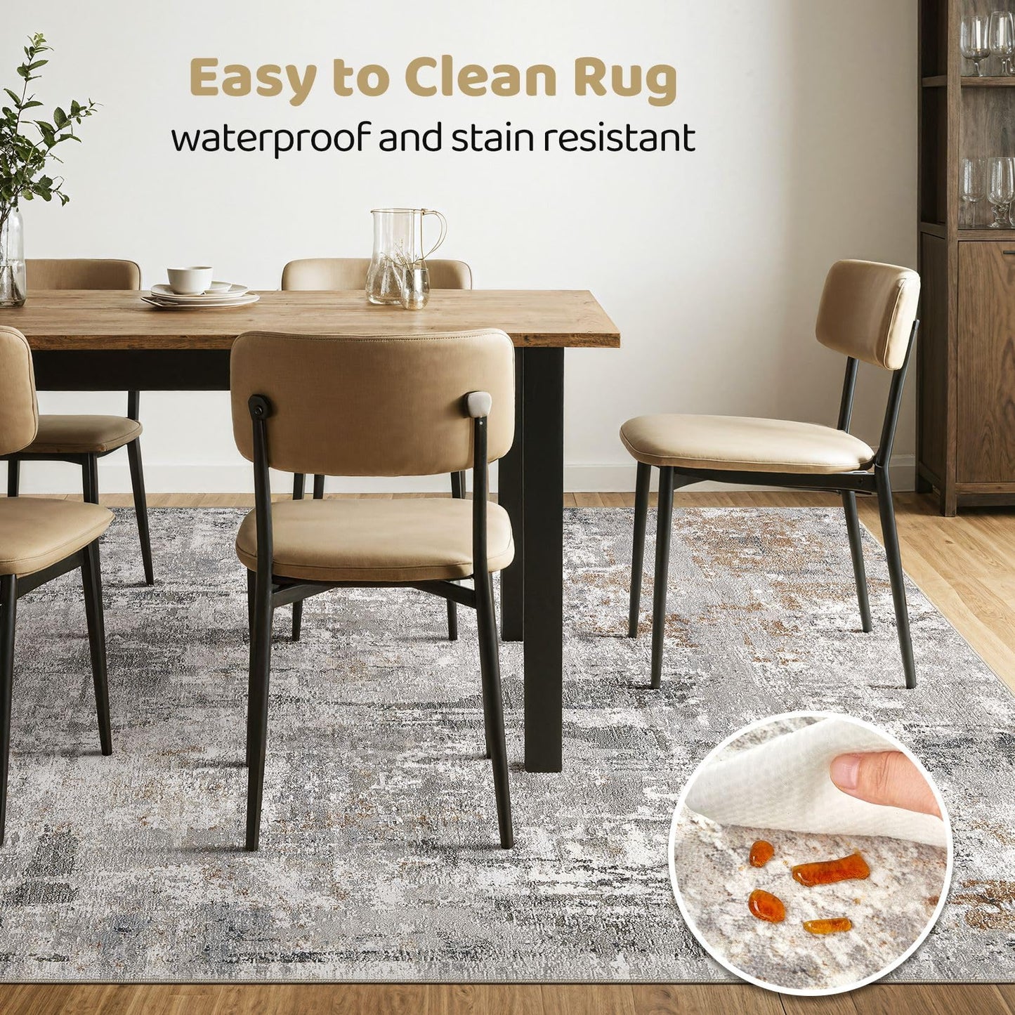 LOONGRUG 9x12 Area Rug Living Room: Washable Large Abstract Soft Stain Resistant Indoor Floor Rugs Non Slip Accent Carpet for Bedroom Nursery Playroom Office Dining Room Dorm Home House- Gray Rust