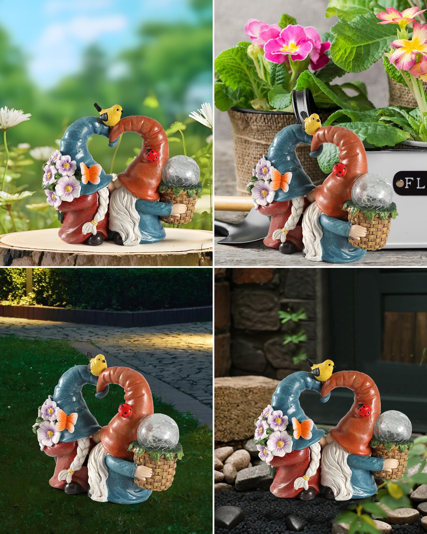 iStatue Solar-Powered 8.3'' Spring Summer Kissing Gnomes Decorations for Home & Garden - Decorative Outdoor Lawn Ornaments and Statues Clearance (Loved Gnomes)