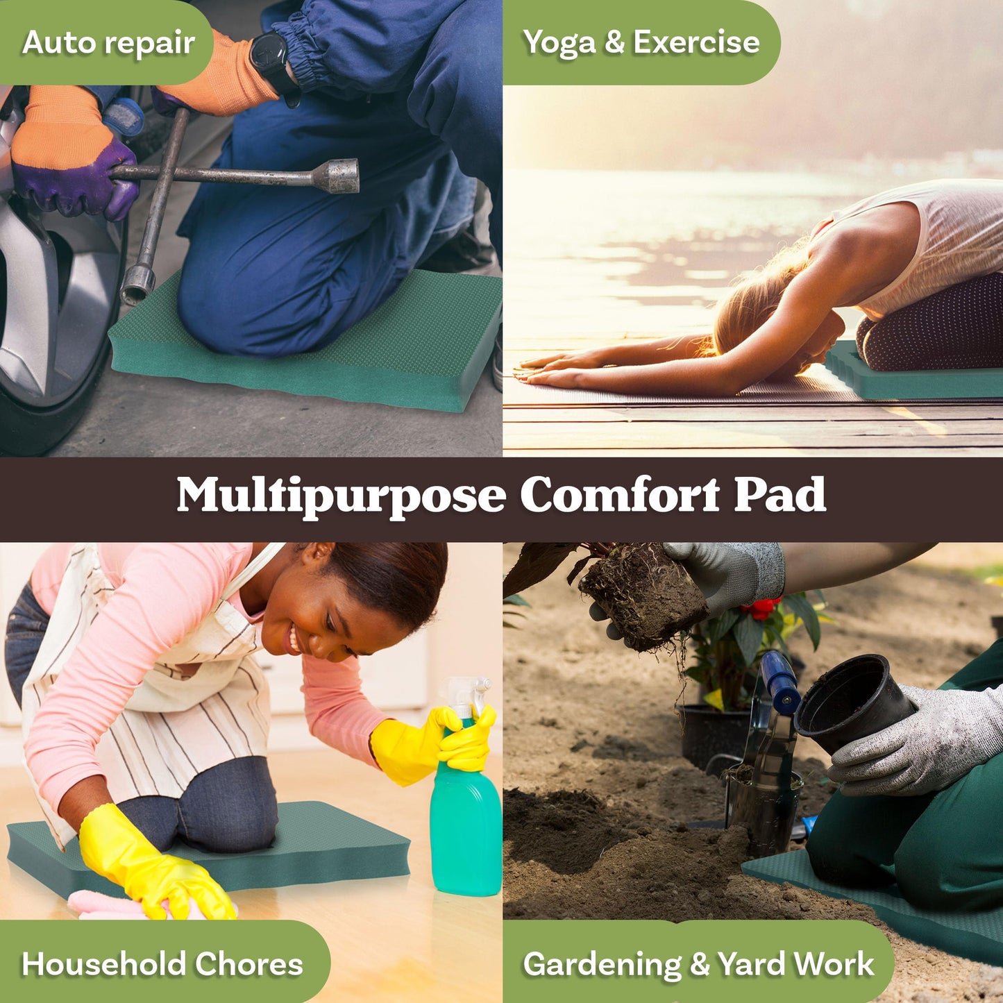 Kneeling Pad with Handle - Multiuse Extra-Thick EVA Foam Ergonomic Comfort Knee Protector for Gardening - Indoor or Outdoor Use by Pure Garden (Green)