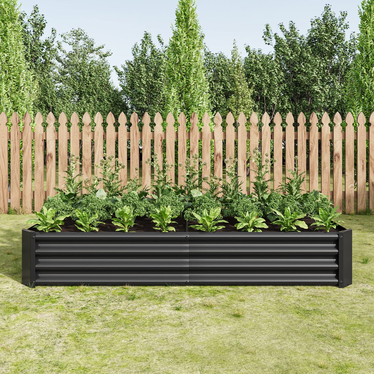 FOUBAM Galvanized Raised Garden Bed for Vegetables,Planter Raised Garden Boxes Outdoor,Metal Raised Garden Beds Steel Kit for Vegetables Flower Herb Patio Black Rectangle