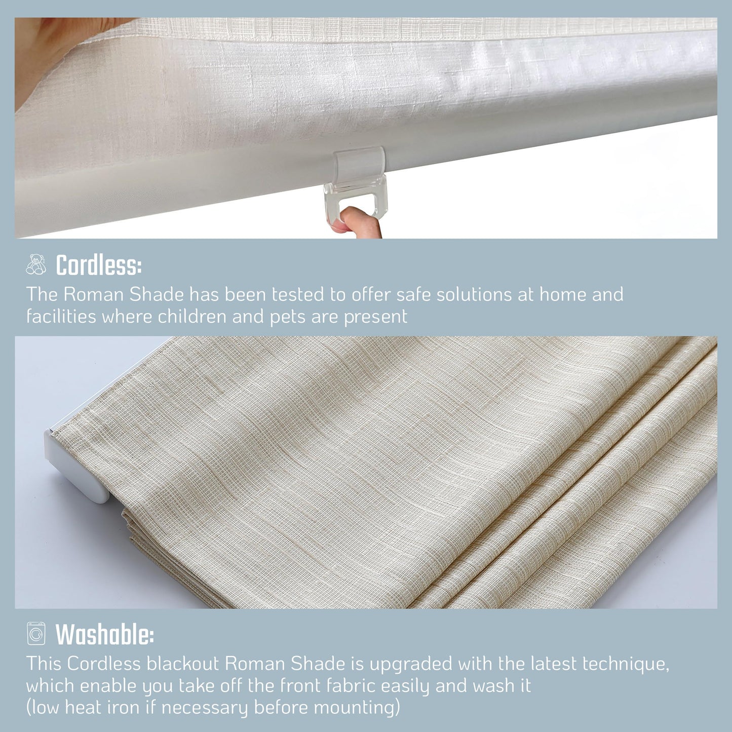 Everyday Celebration Roman Shades for Windows, Room Darkening, Cordless Pull Down, Woven Fabric Blinds & Shades, Vanilla, 23" W x 64" H