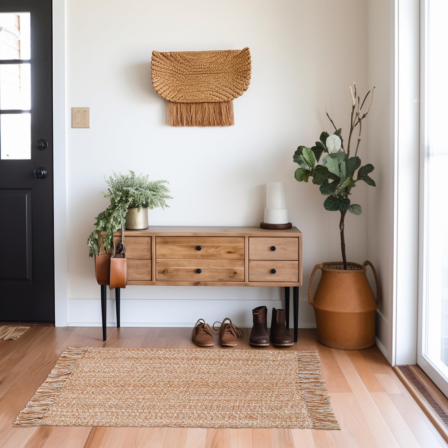 COTTON CRAFT Woven Area Rug - 2 Pack Reversible Boho Farmhouse Rustic Cotton Throw Rug Carpet with Fringe - Machine Washable Accent Mat for Bedroom Living Room Entryway Bathroom - 22x34 - Tan Natural