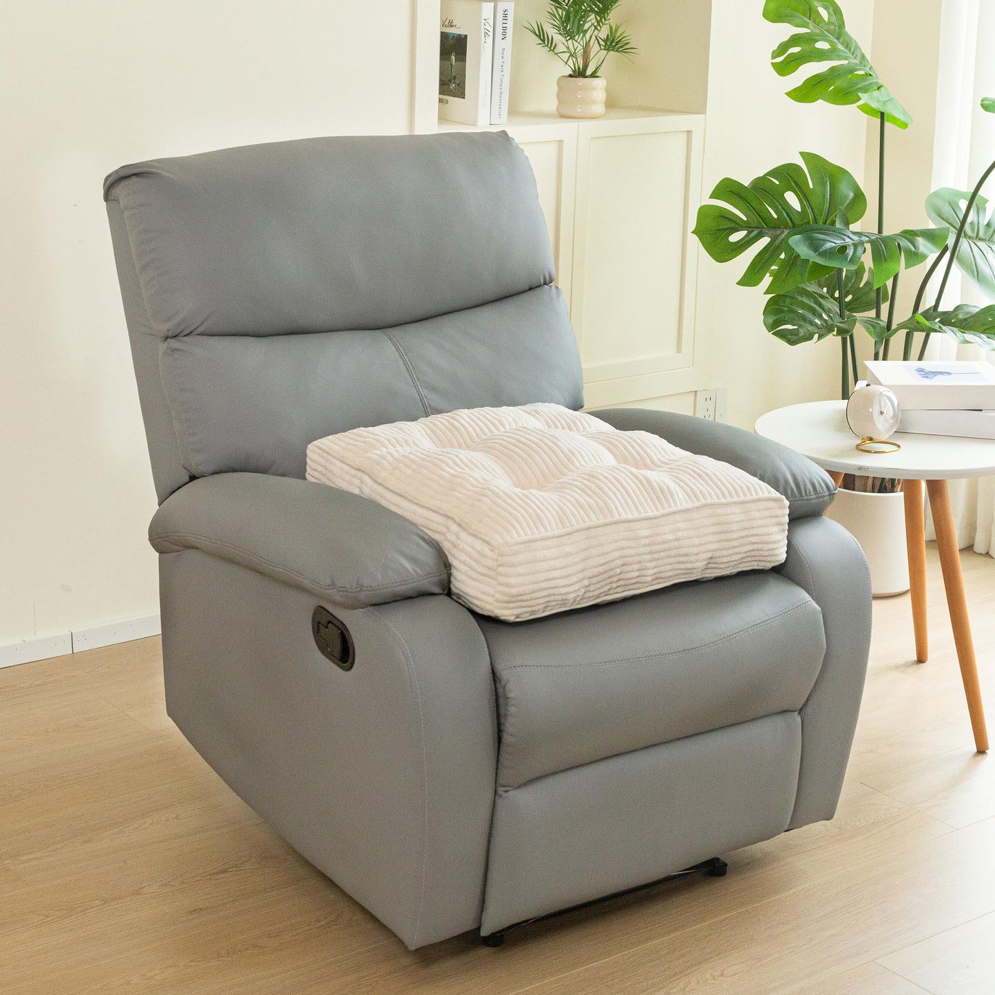 HIGOGOGO Tufted Corduroy Recliner Seat Cushion for Elderly, High Density Foam Large Square Seat Cushion for Recliner Chair, Floor Pillow, Office Chair, Car, No Pressure on Thighs, 20x20x4