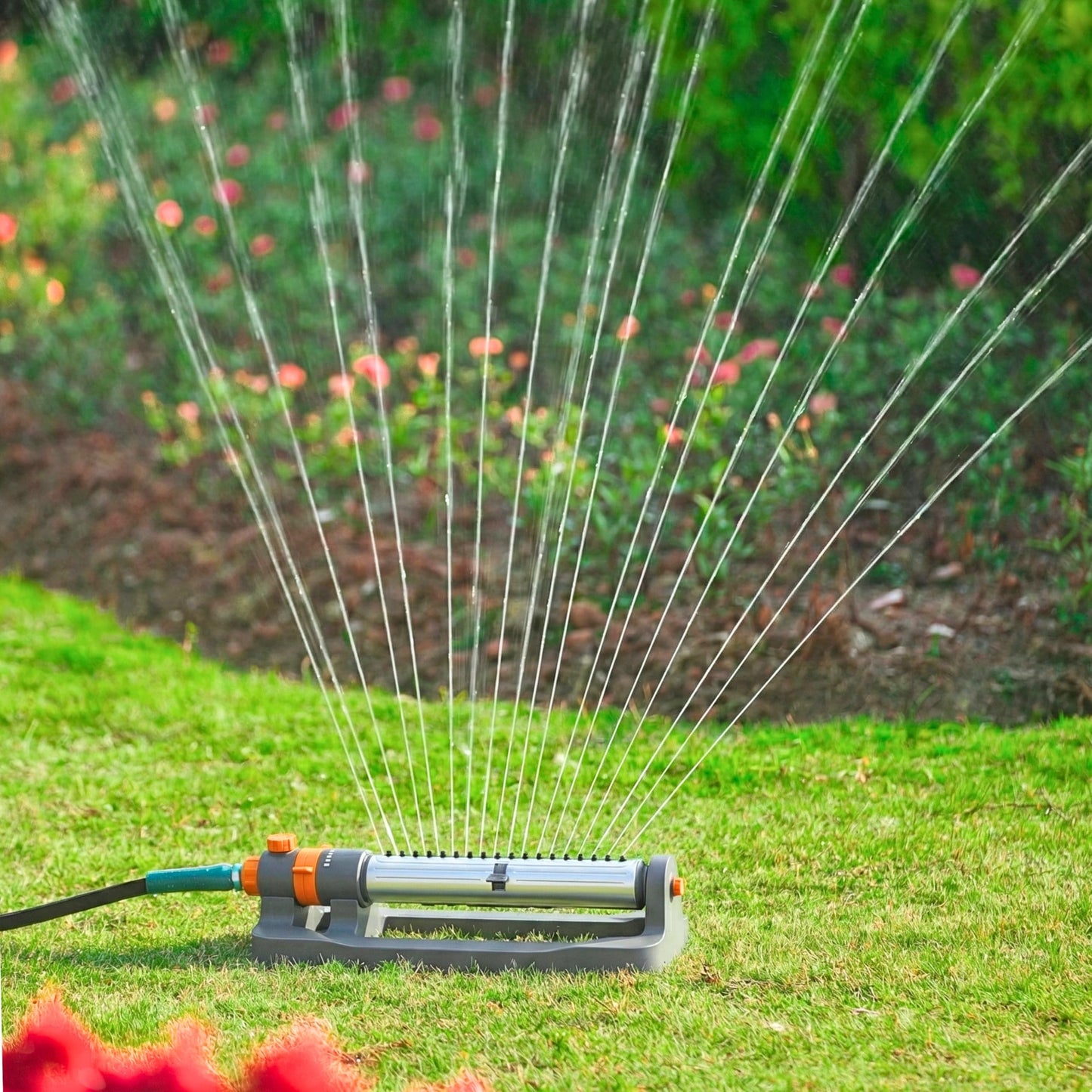 Oscillating Water Sprinkler for Yard, Lawn Sprinkler with 3-Way Adjustable Spray for Garden and Lawn Large Area Outside Watering, Matel Base