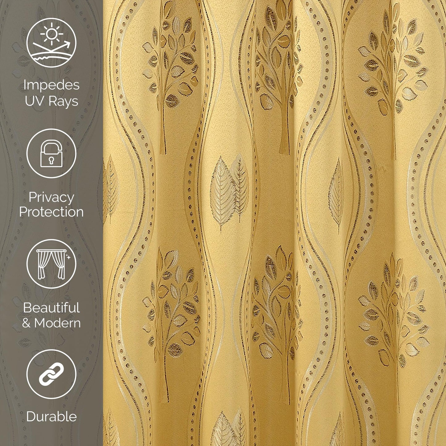 Elegant Comfort Aurora Jacquard Look Curtain Panel Set with Attached Valance 54" X 84 inch (Set of 2), Gold