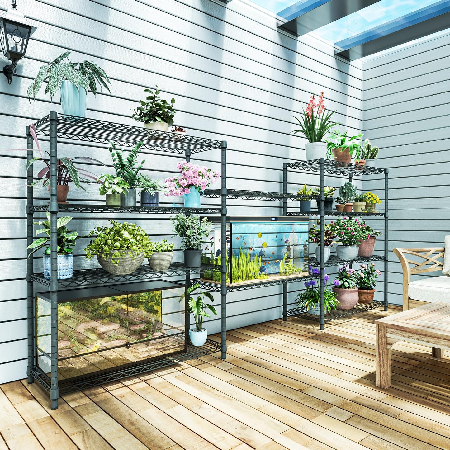 IZEUK Outdoor Metal Storage Shelving Unit, 4-Tier Heavy Duty Wire Rack Organizer with Rust-Resistant and Corrosion-Proof Coating (Grey, 17.7" D x 47.24" W x 59" H)