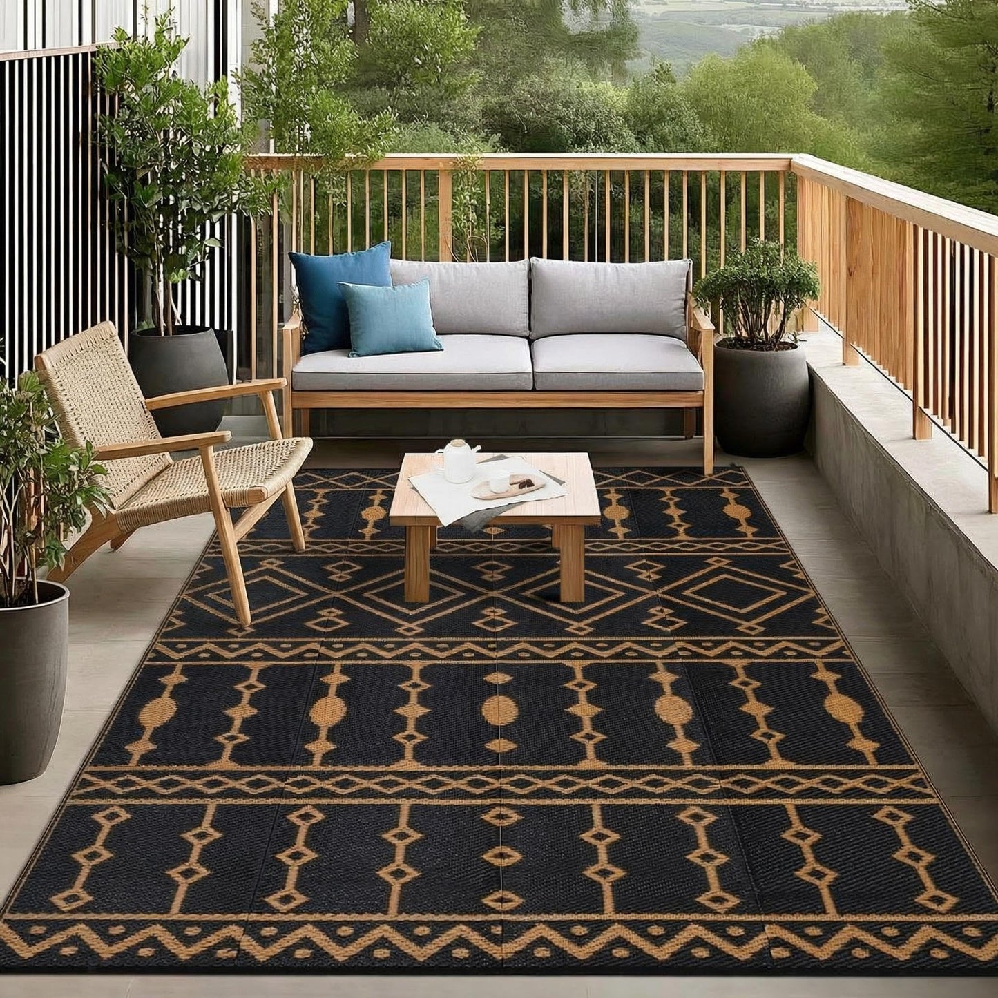 Jojoka Outdoor Waterproof Plastic Straw Rug, Large Reversible Portable Floor Mat, Outside Carpet for Patio, Balcony, Deck, Porch, Backyard, RV Travel & Camping