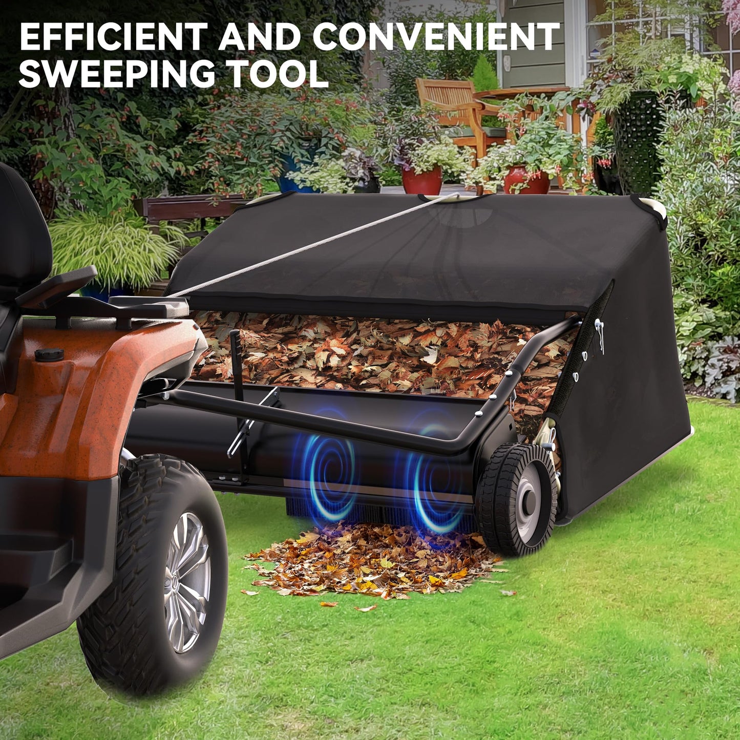 AUTOSAVER88 48" Tow Behind Lawn Sweeper, 25 cu. ft Capacity Pull Behind Lawn Sweeper, Leaf & Grass Collector with Adjustable Brush Height and Dumping Rope Design for Yard Lawn