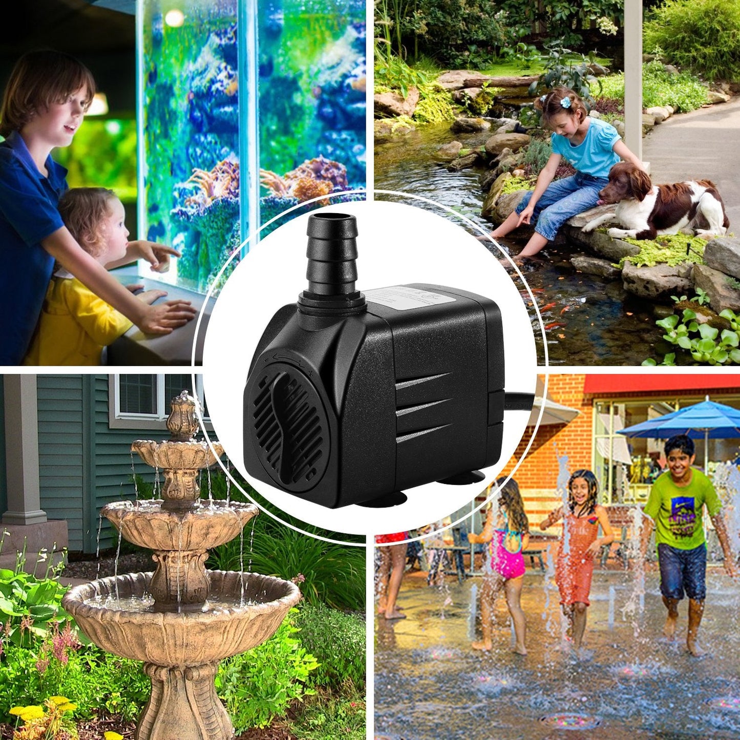 CWKJ Fountain Pump, 400GPH(25W 1500L/H) Submersible Water Durable Outdoor Pump with 6.5ft Tubing (ID x 1/2-Inch), 3 Nozzles for Aquarium, Pond, Fish Tank, Hydroponics