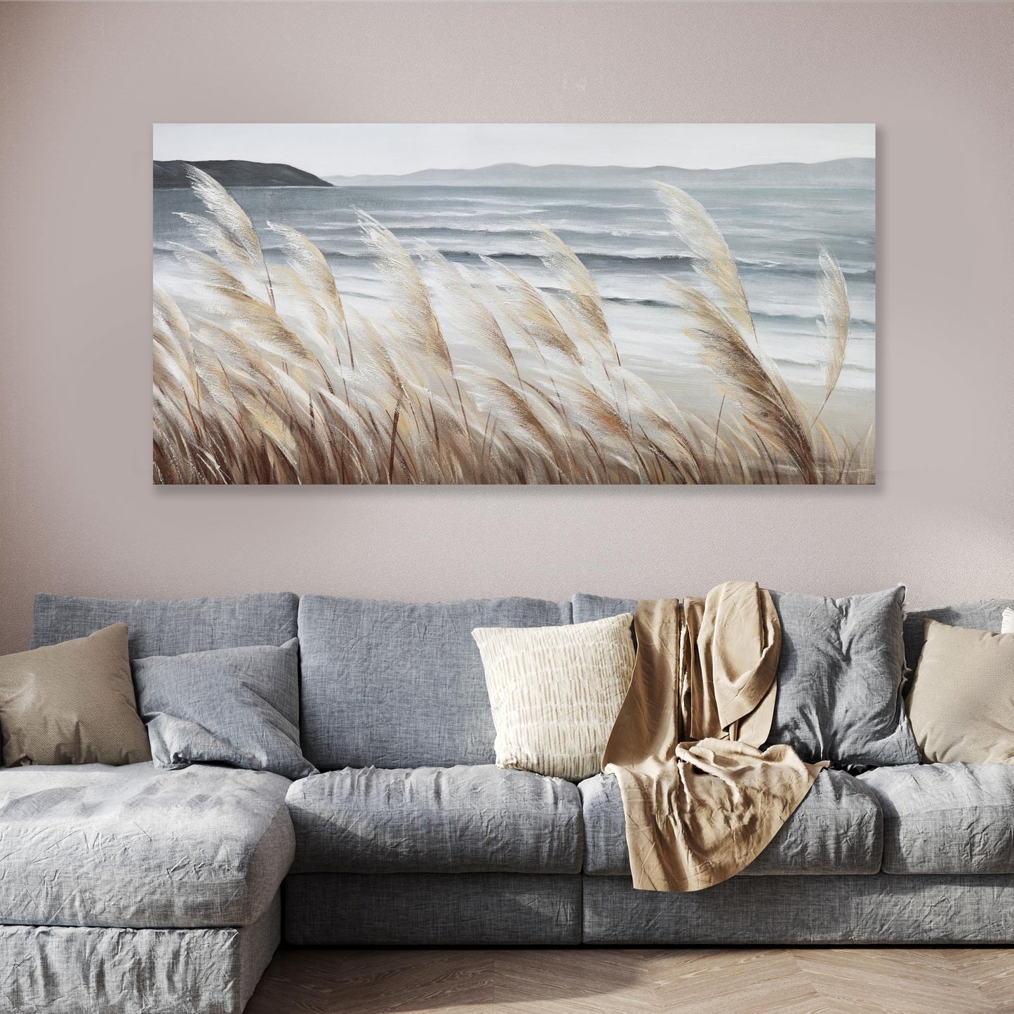 Plant Wall Art Nature Wall Art Reed Seascape Canvas Painting Wall Decor Framed Artwork for Bedroom Living Room Decoration Home Kitchen Office 20"x40"