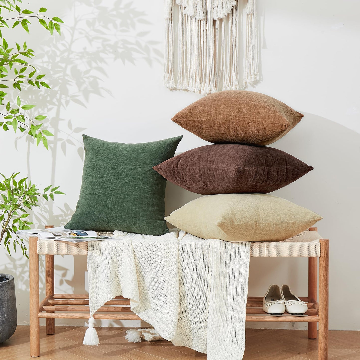 GAWAMAY Decorative Chenille Throw Pillow Covers 26x26 Inch Pack of 2, Soft Square Couch Pillow Cover for Sofa Cushion Living Room Bedroom Solid Dyed Oversized Pillowcases Coffee 66x66cm (ONLY Covers)