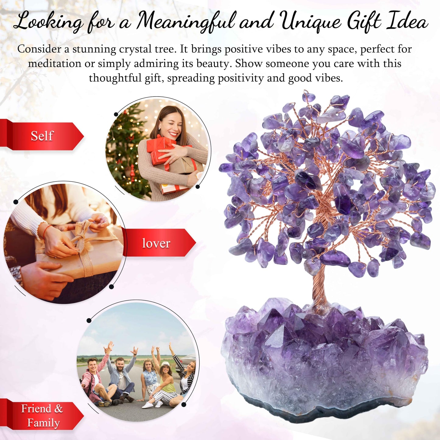 Crocon® Amethyst Crystals Tree of Life Cluster Base, Birthday Gifts for Women, Home & Office Decor Money Tree Healing Crystals Womens Gifts Ideas House Warming Gift Sister Unique Purple Decoration