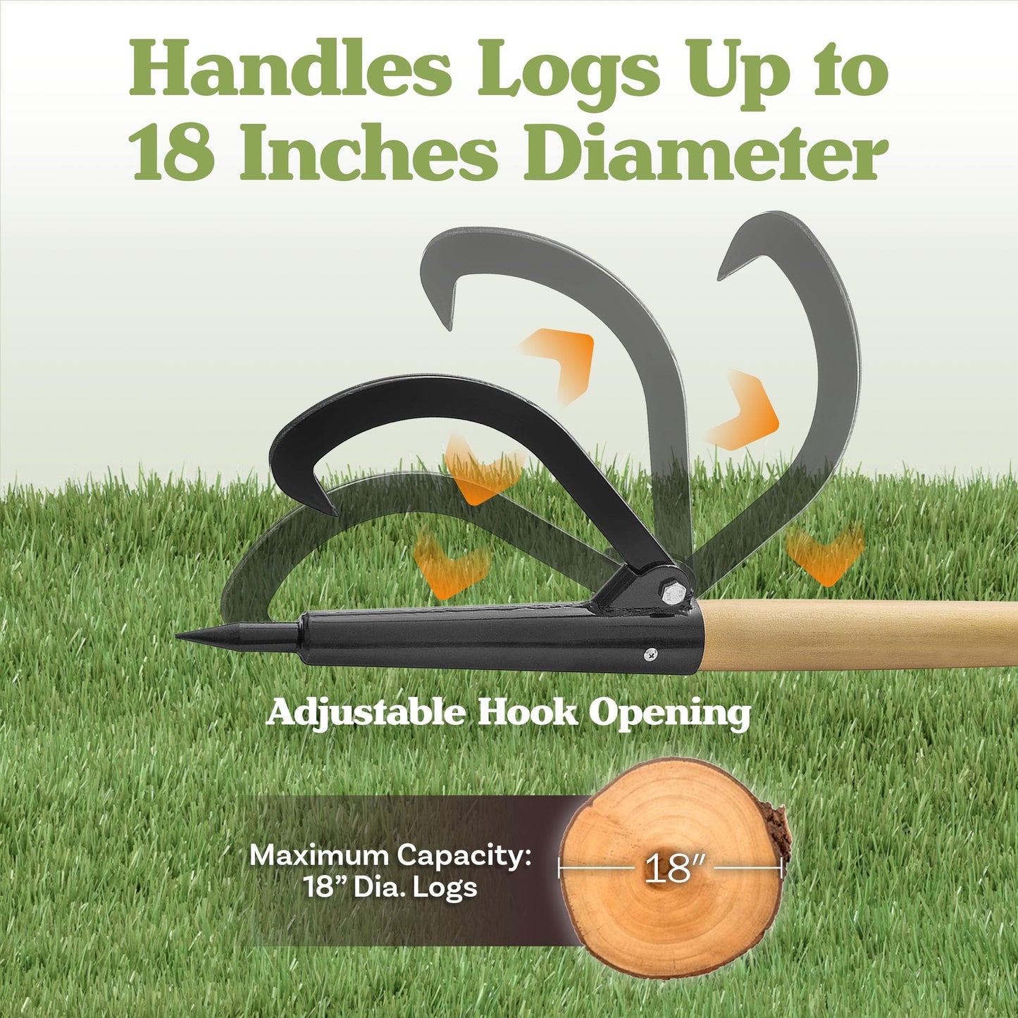 Log Peavey and Cant Hook Tool – 49-inch Wood Handle for Separating Stacked Firewood - Retractable 18-inch Opening for Turning Logs by Earth Worth