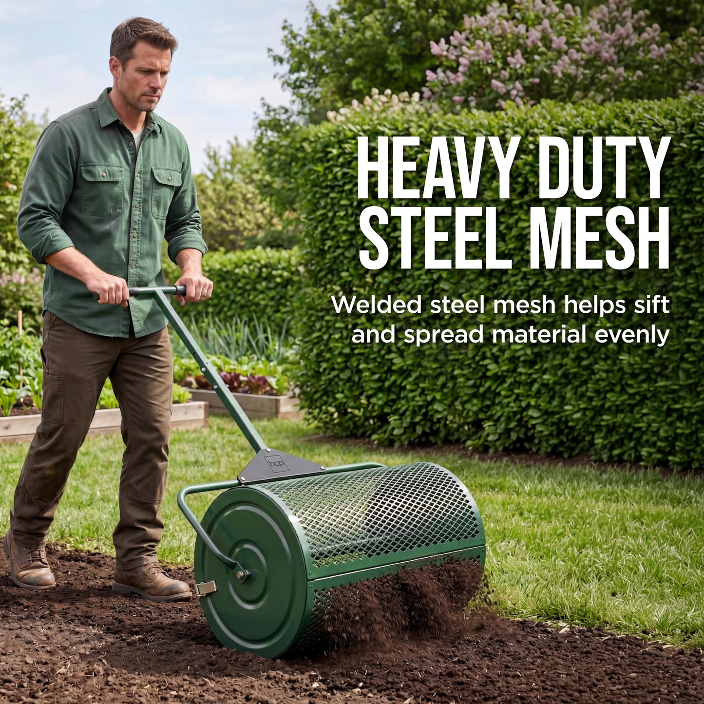 Best Choice Products Compost Spreader, 24-Inch Peat Moss Spreader, Heavy-Duty Steel Lawn & Soil Spreader for Topdressing, Sand, Manure & Mulch, Adjustable T-Handle