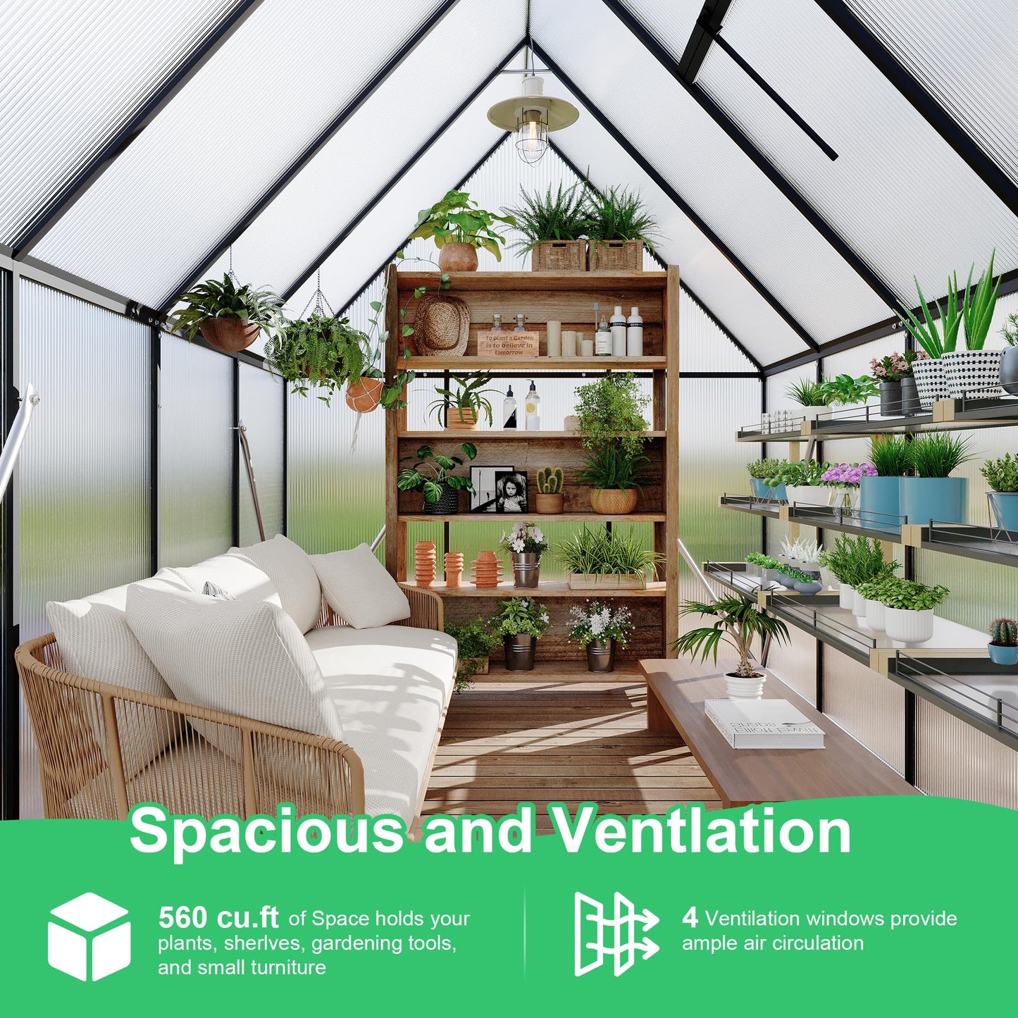 GarveeLife 6'x7' Aluminum-Framed Polycarbonate Greenhouse, Heavy Duty Polycarbonate Greenhouse with Quick Setup Structure and Roof Vent, Large Enhanced Aluminum Green House Kit for Outdoors