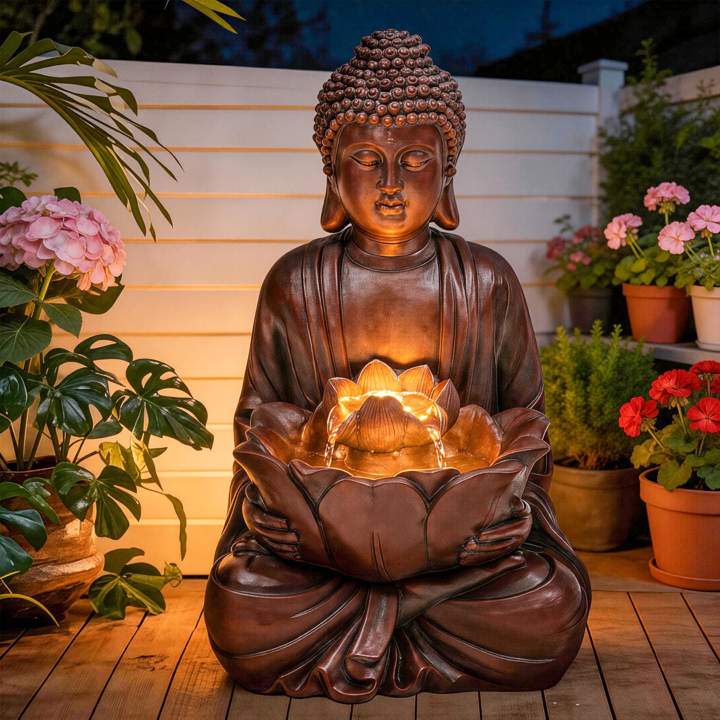 Ultym Zen Buddha Water Fountain Outdoor, 19" H Handcrafted Buddha Statue Water Feature with Soothing Waterfalls & Lights, Peaceful Oasis for Garden Patio Yard Deck Living Room Floor Tabletop Decor