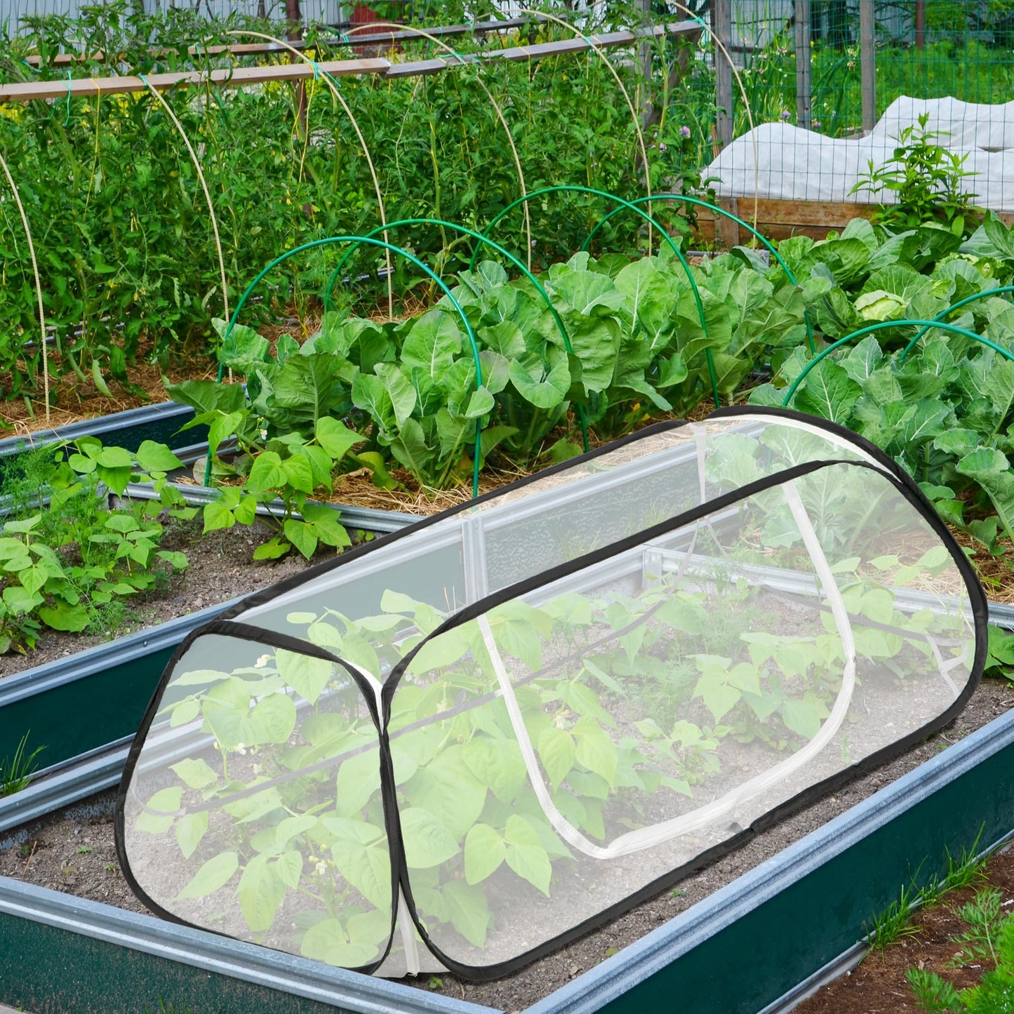 45" x 22" x 16" Pop Up Garden Rows Plants Cover, Raised Garden Beds Vegetable Rows Plant Protector, Insect Bird Barrier Plant Net Cage with Stakes for Protecting Seedlings Fruits Vegetable Row
