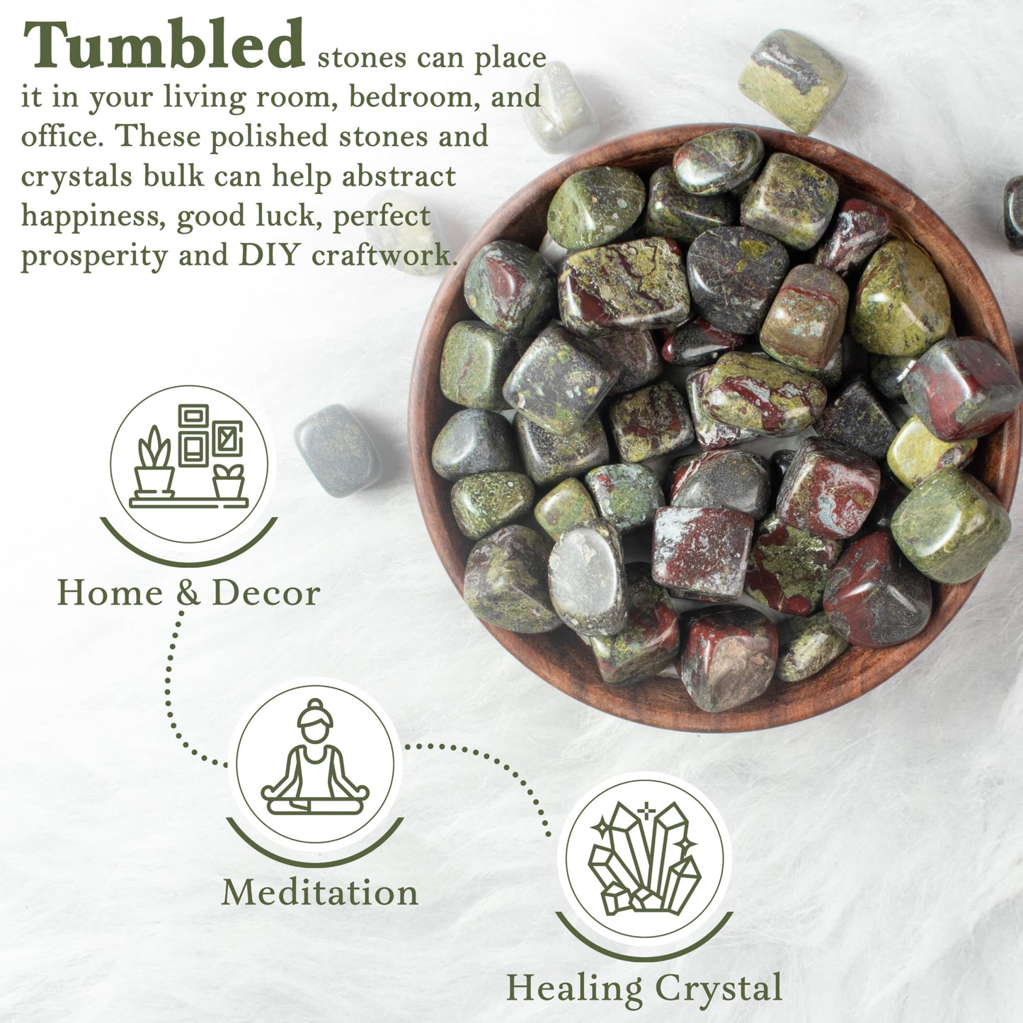 "Crocon 1lb Dragon Bloodstone Tumbled Stones and Crystals Bulk, Polished Stones - Rock Collection - vase Filler tumbles Crystals Healing Reiki - Gemstone Gifts, Good Luck, Fountain tumbles Size 20 mm"