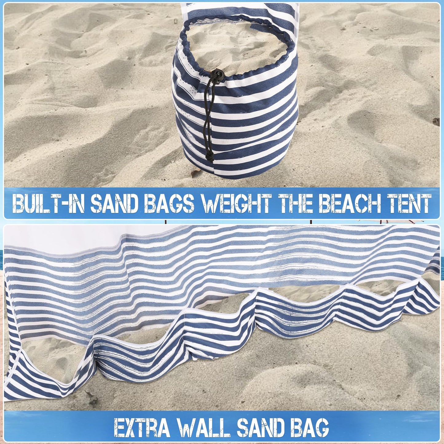 UPWELL Beach Tent Easy Set Up Canopy Sun Shelter Shade with UPF 50+UV Protection Portable Beach Umbrella Outdoor Sunwall with Sand Pockets for Fishing Backyard Camping(Tropical Ocean)