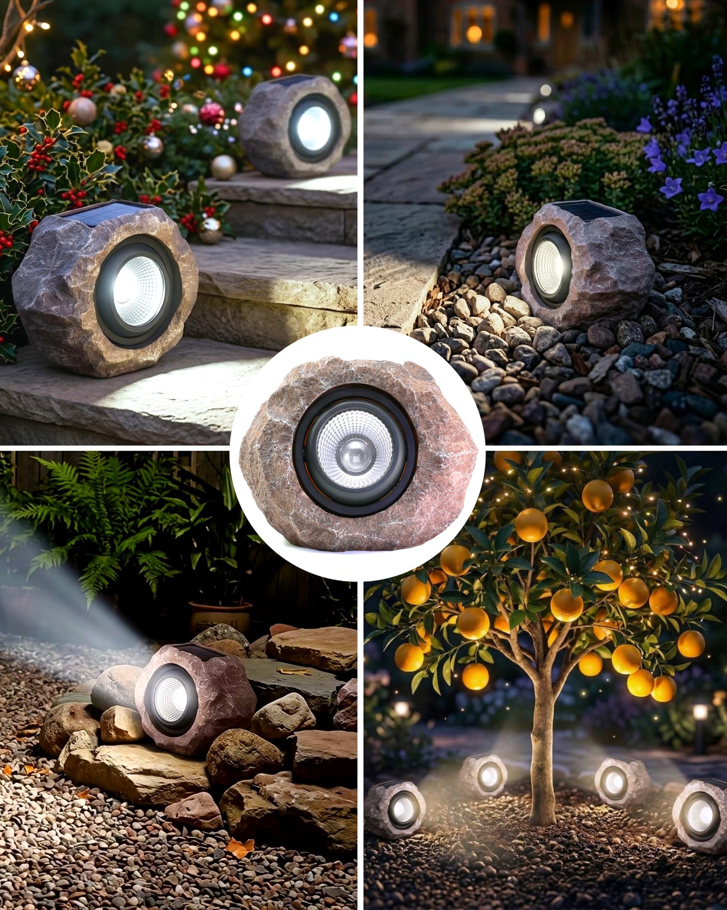 4 Pack Solar Rock Lights Outdoor, Angle Adjustable Solar Lights Outdoor Waterproof, LED Solar Garden Lights, Auto On/Off Landscape Lighting for Yard Pathway Patio Flower Bed - White Glow (Stone Brown)