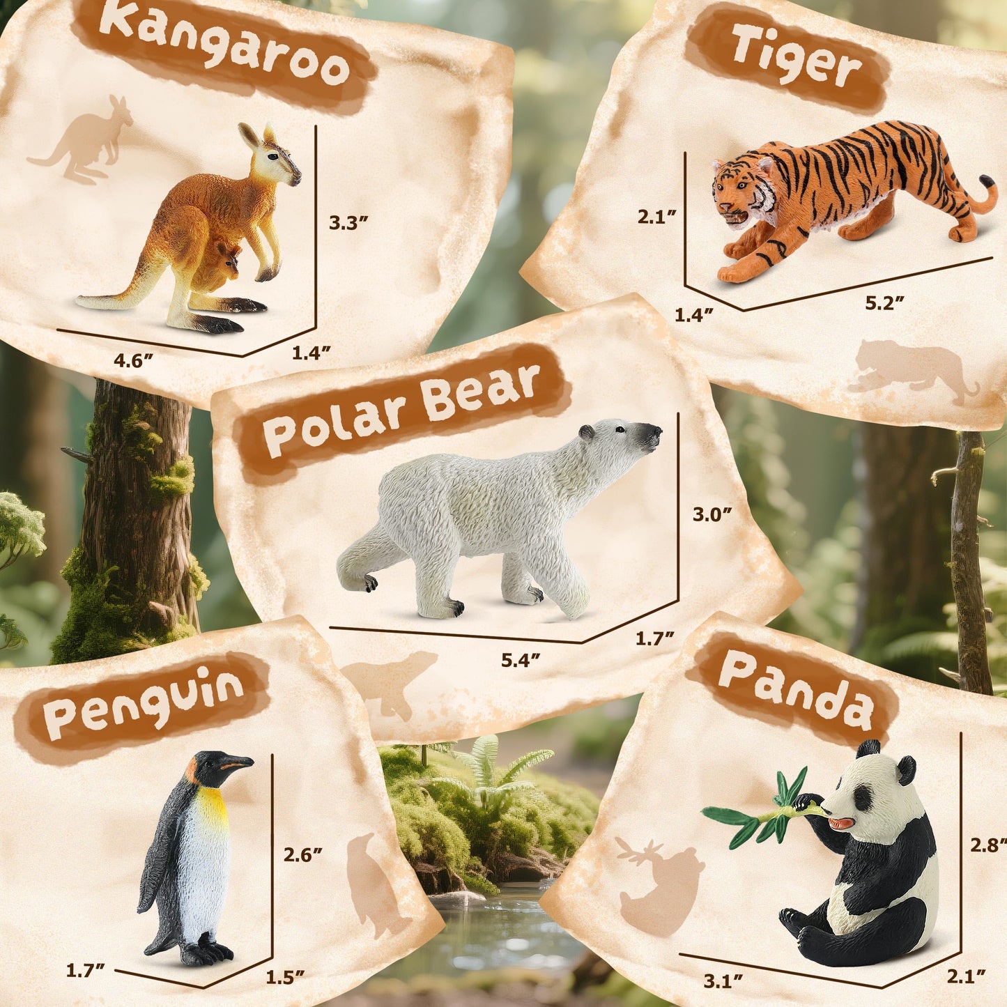 Zippytots 9 PCS Zoo Animal Toys for Kids 3-5 Realistic Plastic Wild Animal Figurine Toys Educational Learning Toy for Kids Boys Girls Toddlers