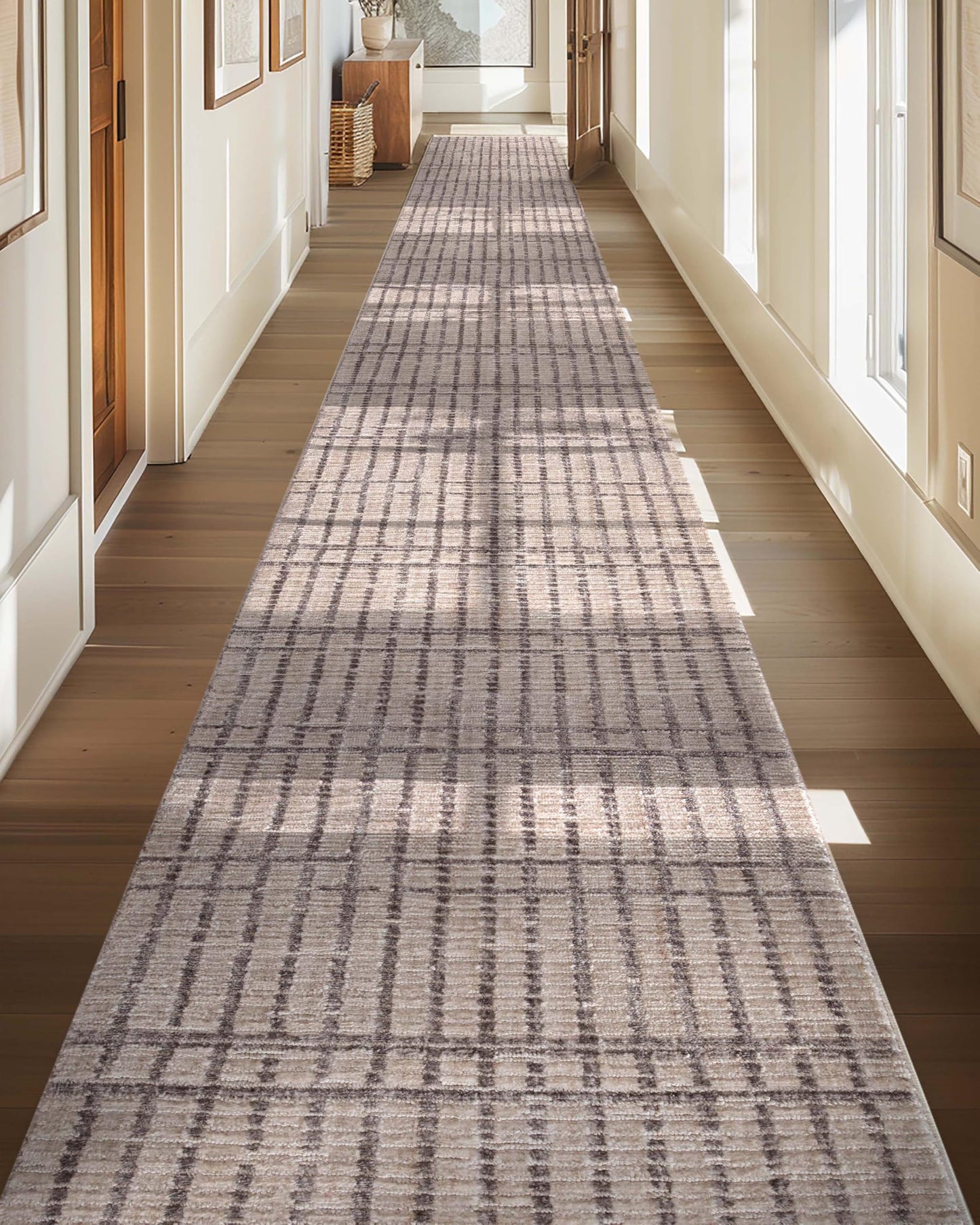 Well Woven Custom Size Hallway Stair Runner - Nordlys Skog Ivory - 27 Inches Wide x 4 Feet Long Runner (27" x 4') - Stain-Resistant, Snow Drift Slats Design, for Hallways, Kitchens, Stairs