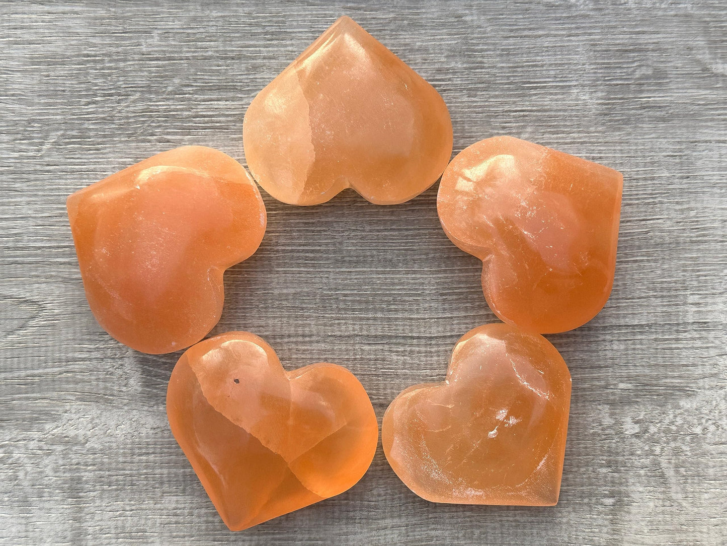 Orange Selenite Gemstone Hearts, Polished Orange Selenite Puffy Hearts, Orange Selenite Crystal Palm Stone, Orange Selenite Healing Crystal Hearts (1 Heart)