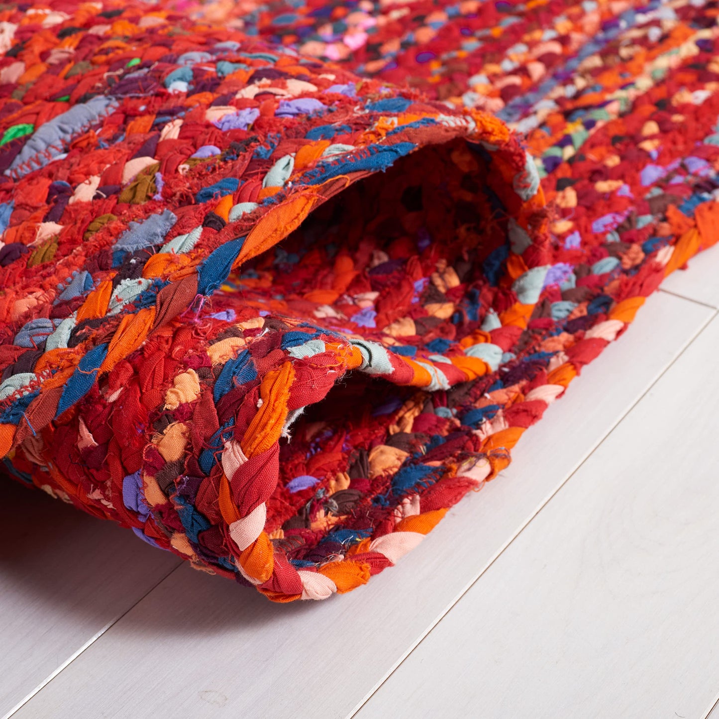 SAFAVIEH Braided Collection 3' Round Rust / Multi BRD452P Handmade Country Cottage Reversible Cotton Area Rug