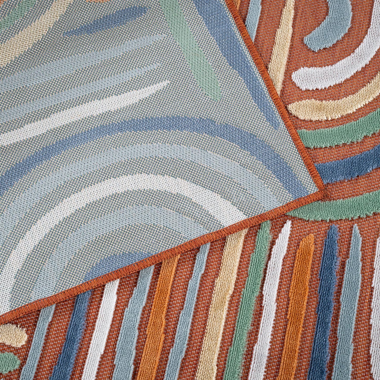 CAMILSON Indoor Outdoor Rug, Orange 6x9 Geometric Arch Striped Area Rugs for Patio and Home Areas, Easy-Cleaning Non-Shedding Living Room, Garden and Deck Washable Outside Carpet (6 x 9)