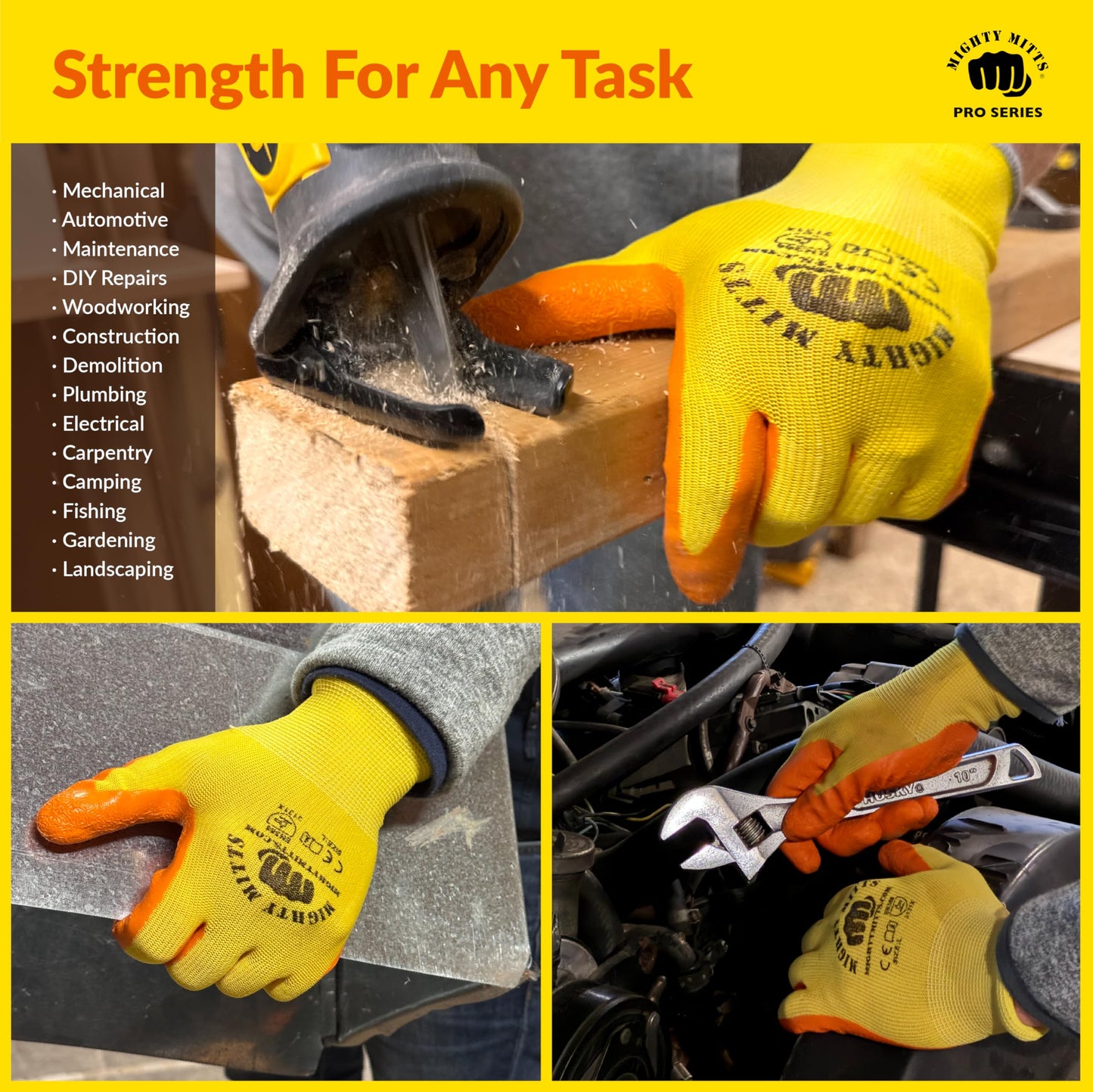 Cut-Resistant Work Gloves with Latex Grip (12 Pack) – Durable Safety Gloves for Construction, Landscaping, Gardening & Warehouse Work - Medium - Mighty Mitts Safety Work Gloves