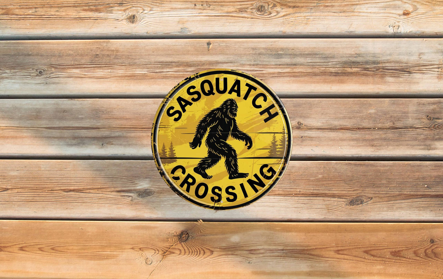 Aimlayton Sasquatch Crossing Metal Sign 8x8in Funny Rustic Plaque for Cabin Forest Road Outdoor Adventure Decor