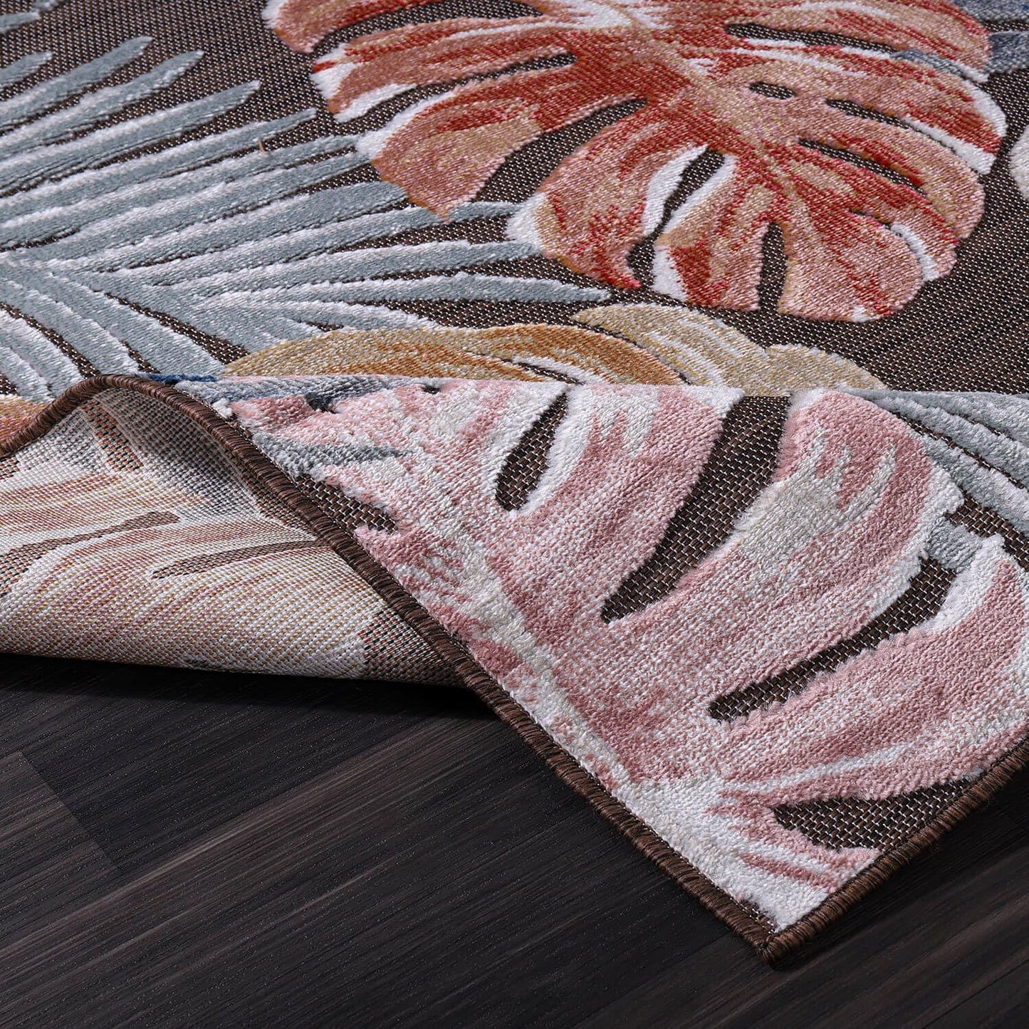 CAMILSON Indoor Outdoor Rug, Brown 7’10”x10’ Leaf Tropical Botanical Area Rugs for Indoor and Outdoor patios, Easy-Cleaning Non-Shedding Living Room, Garden and Kitchen Washable Outside Carpet (8x10)