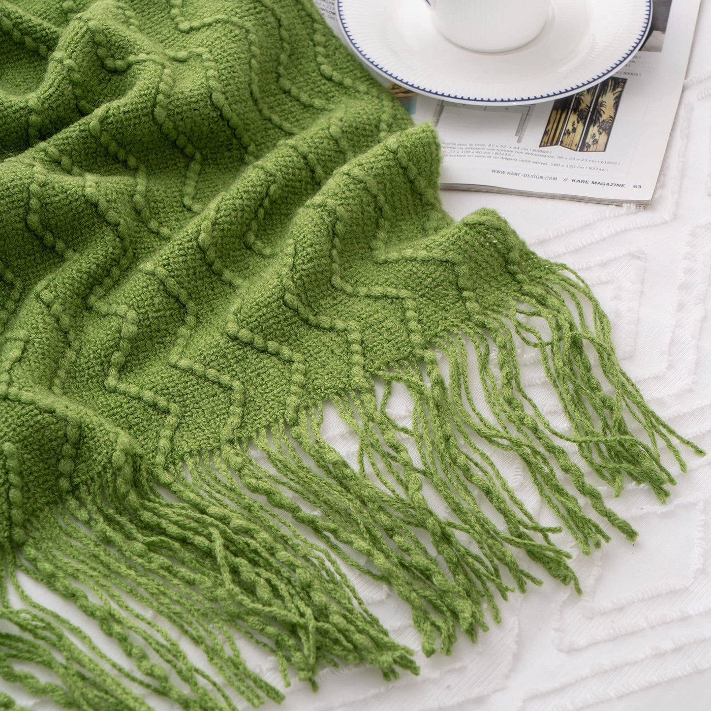 BATTILO HOME Green Throw Blanket for Couch, Textured Knit Throw, Green Blankets and Throws for Sofa Bed Living Room Decor, Outdoor Throw Blanket, 50"x60"