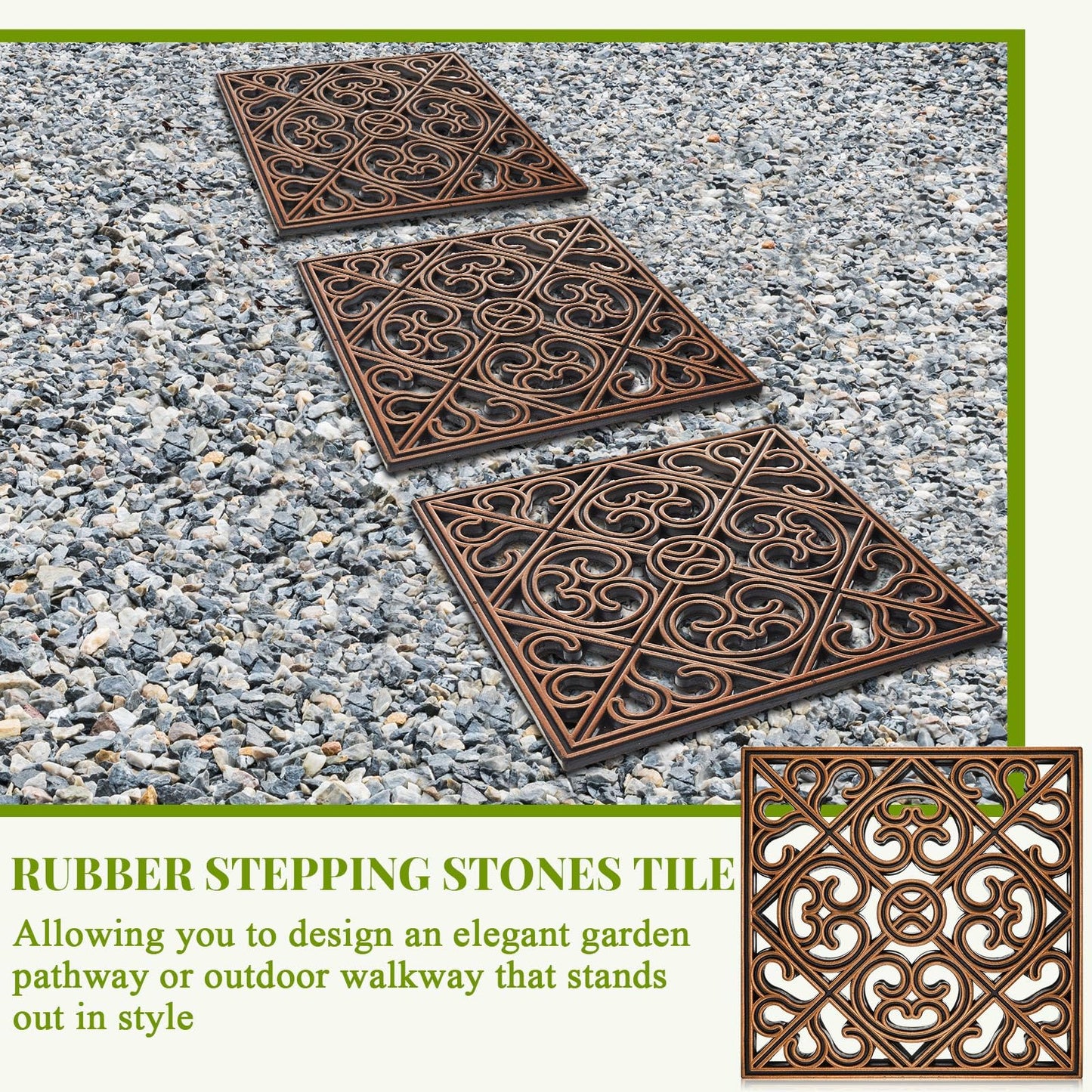 Pangda 8 Pcs Rubber Stepping Stones Outdoor Garden Walkway, 12 x 12 Inch Heavy Duty Pathway Pavers Retro Decorative Stepping Stones for Outside Landscaping Yard Lawn Path(Copper,Cross Square)