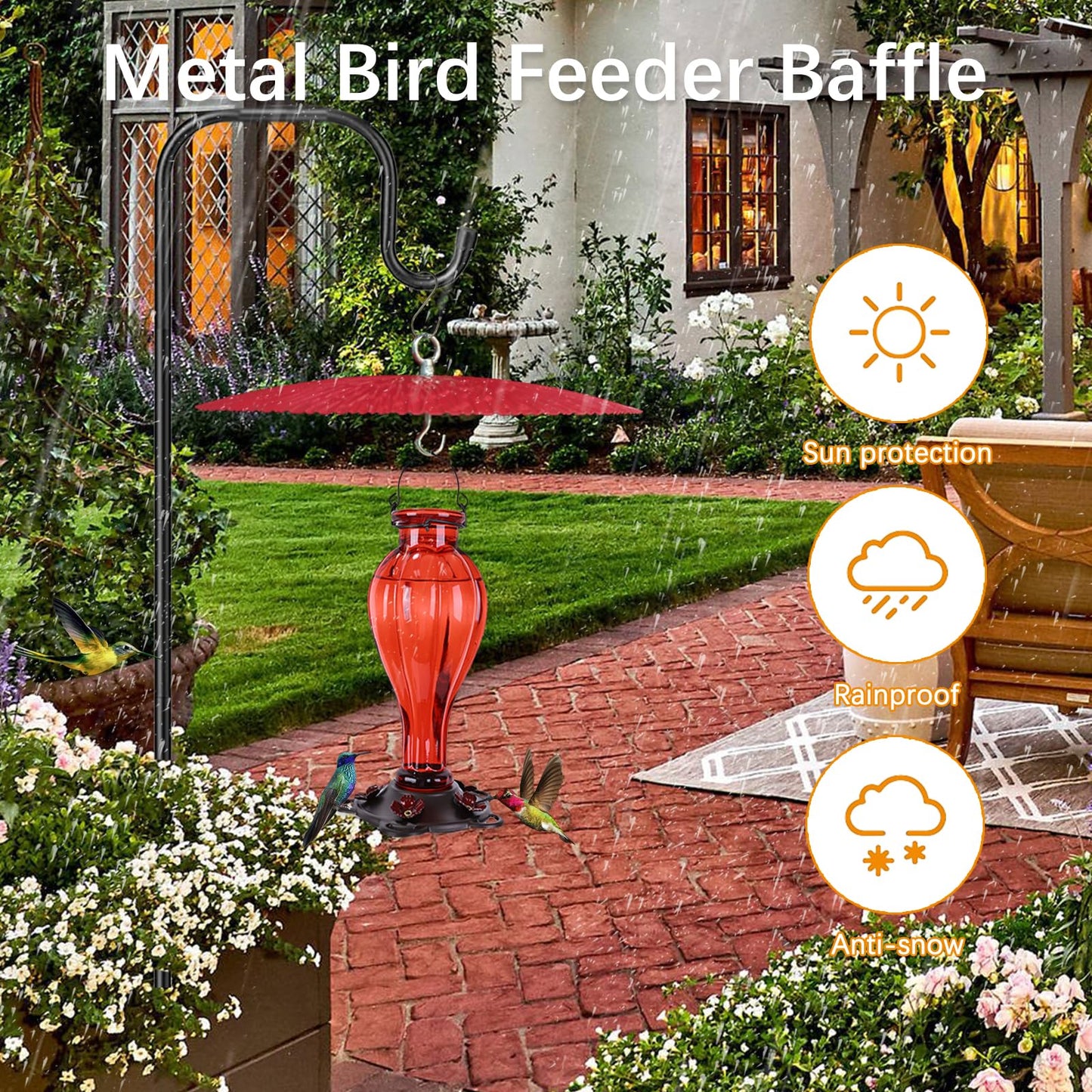 13" Bird Feeder Baffle, Metal Hummingbird Feeder Rain Guard, Metal Hanging Baffle Weather Guard Cover for Outside