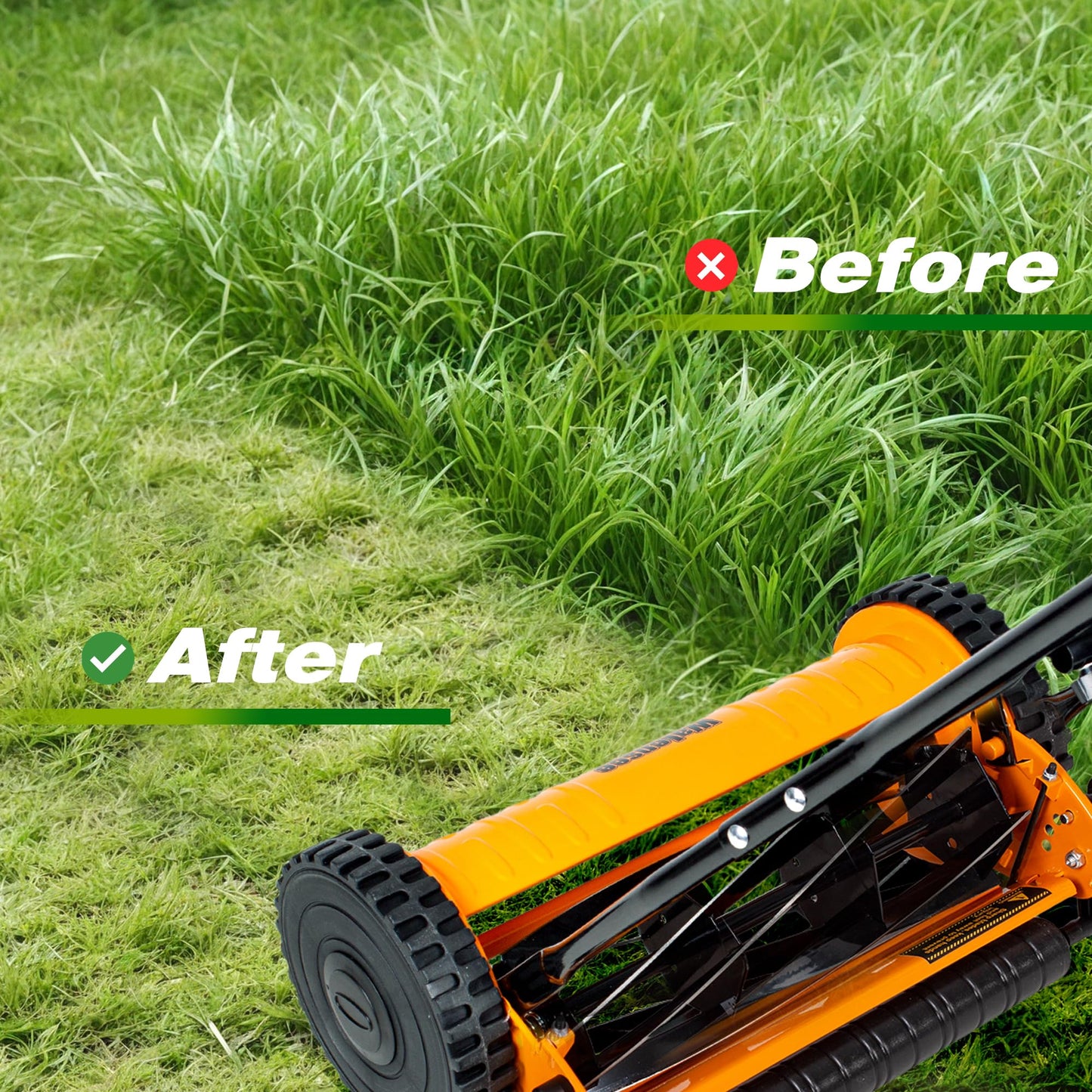 Walensee Push Reel Lawn Mower, 14-Inch 5-Blade Cordless Manual Reel Lawn Mower, Walk-Behind Steel Lawn Mower with 4-Position Cutting Height Adjustment & Sponge Grip