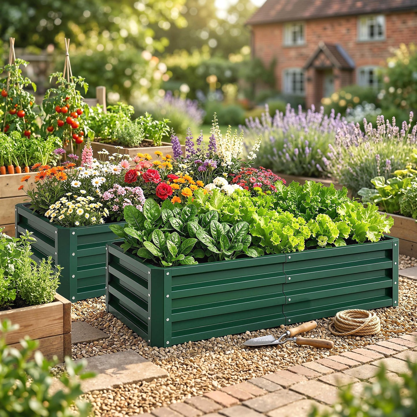 Outsunny Galvanized Raised Garden Bed, 4' x 2' x 1' Metal Planter Box, for Growing Vegetables, Flowers, Herbs, Succulents, Green