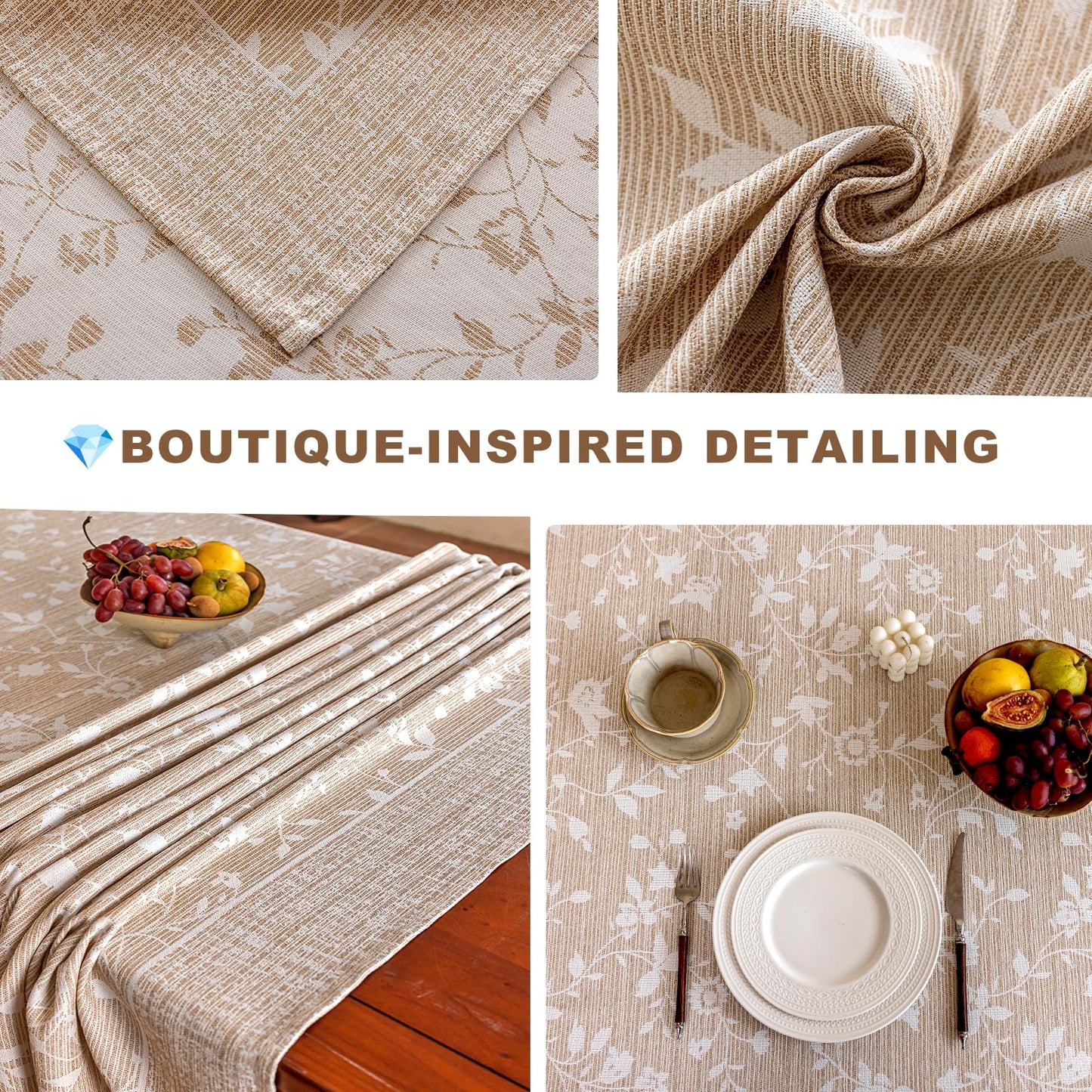 Midsummer Breeze Tablecloth for Rectangle Tables, Rustic Table Cloth Burlap Floral Tablecloth Farmhouse Kitchen Dining Table Cover, Soft Cloth Table Cloths (Beige, 60" X 75", 4-6 Seats)