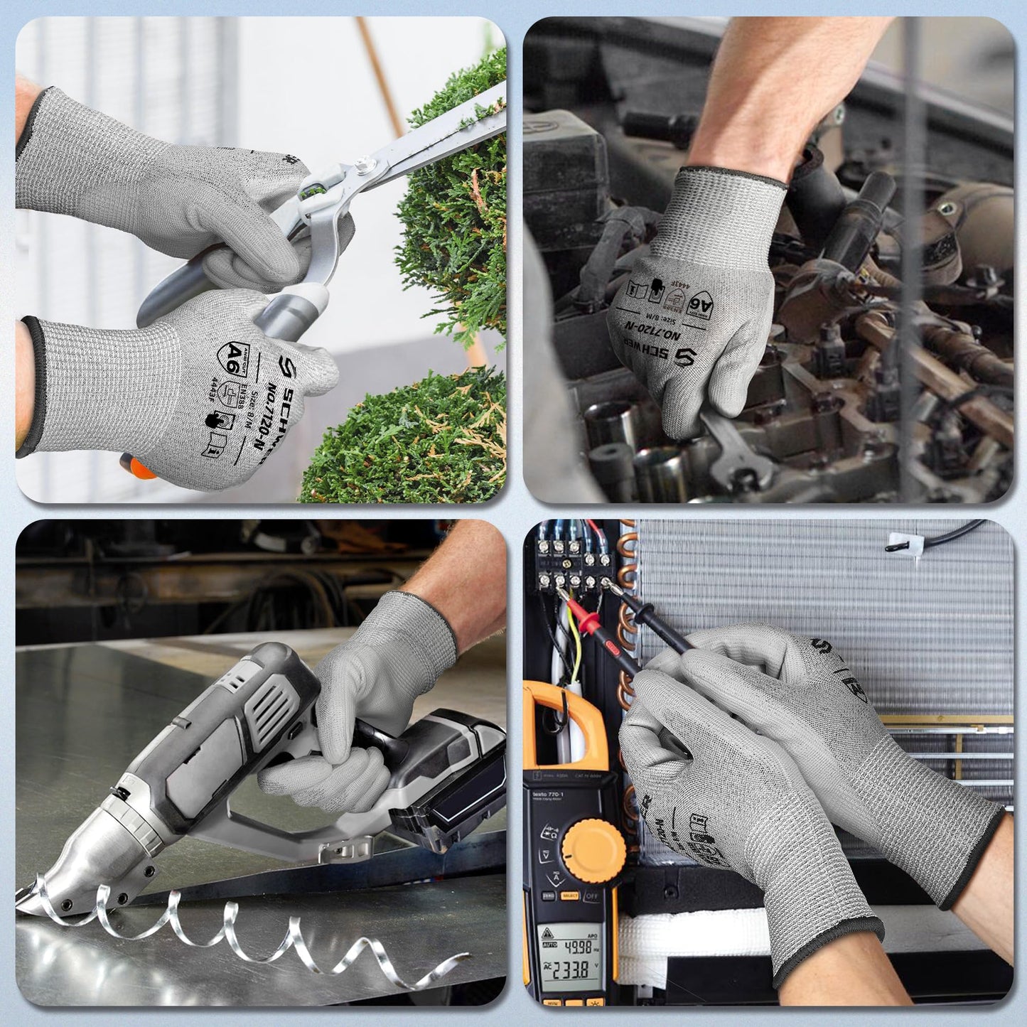 Schwer 6 Pairs Cut Resistant Gloves ANSI A6/A7 (Send Randomly) CR7120 Cut Proof Work Gloves, Touchscreen, for Men and Women Used for Woodworking, Glass Cutting, Construction, Cargo Handling, M