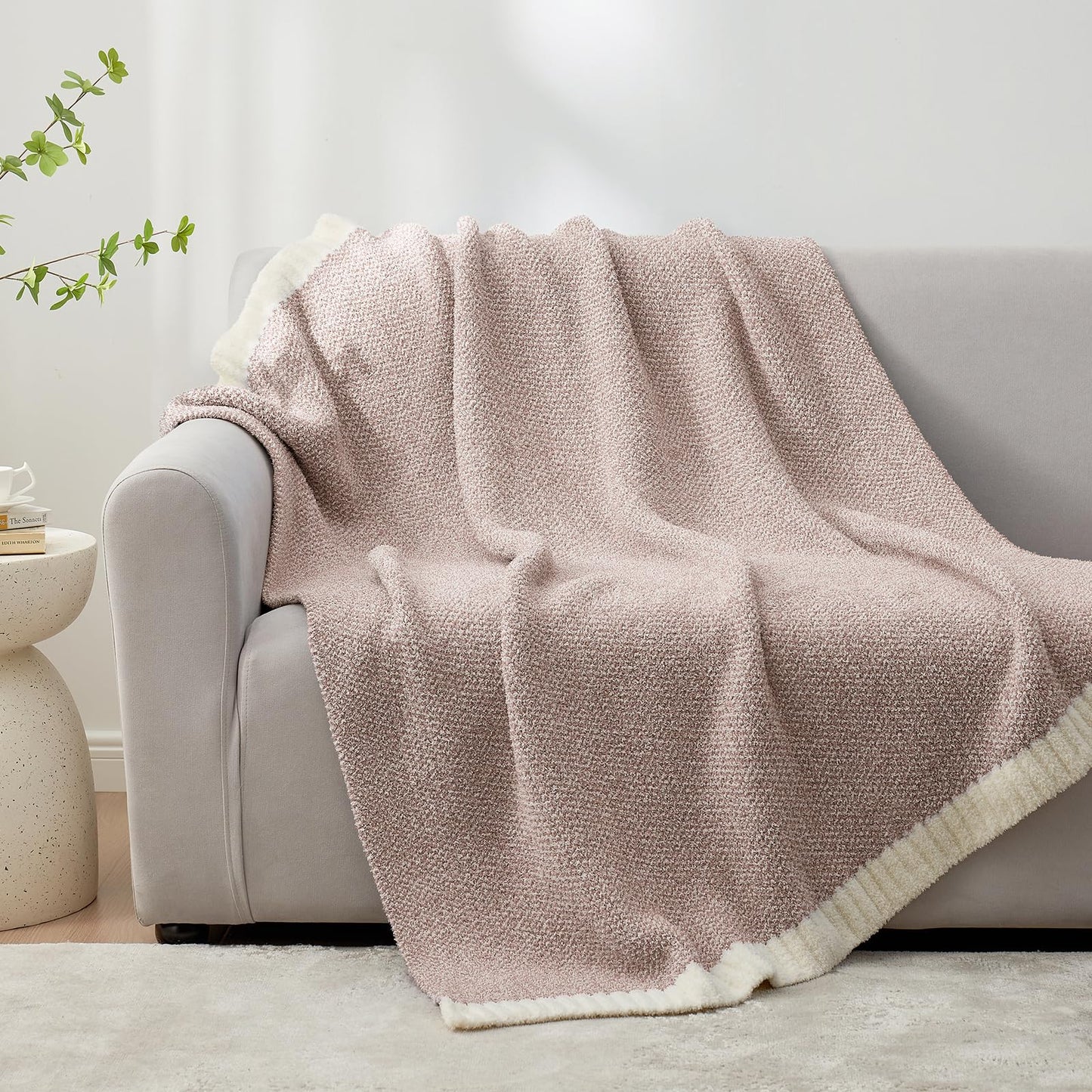 Snuggle Sac Heather Taupe Throw Blanket for Couch, Reversible Super Soft Knitted Blankets Warm Cozy Knit Fuzzy Plush Lightweight Throws for Sofa, Bed, Camping, Picnic, Taupe, 50x60 inches