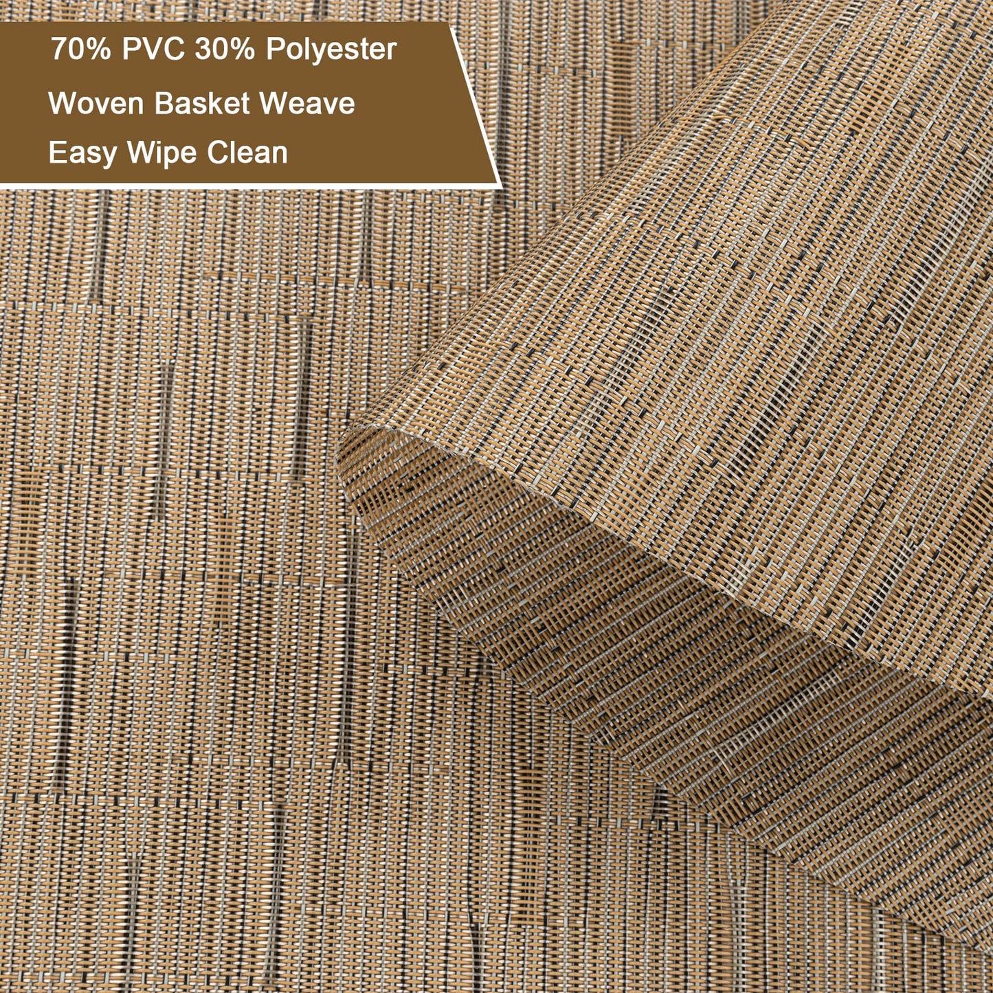 SHACOS Wedge Shape Placemats Set of 4 Woven Vinyl Placemat for Round Table Curved Place Mats Wipe Clean Kitchen Dining Table Mats (4, Tan)