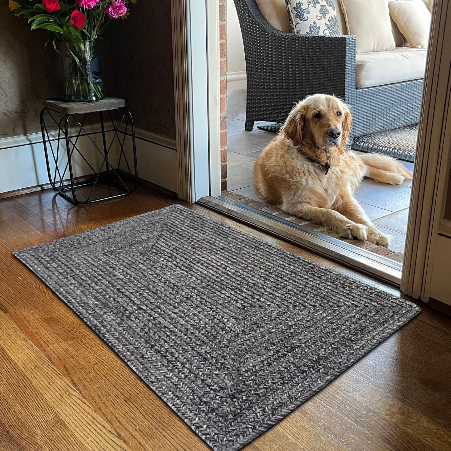 Black Small Braided Rug 27"x45" - Country Style Braided Rugs for Kitchen, Bathroom and Outdoor Entryways, Reversible, Soft, Machine Washable and Water Absorbing