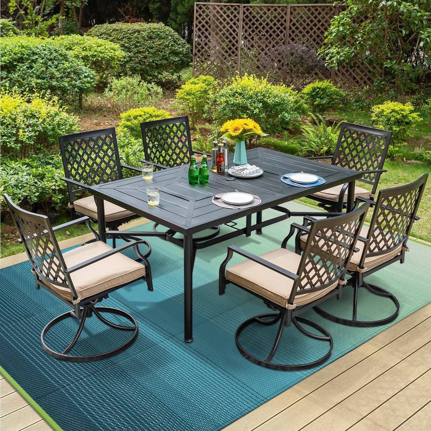Anidaroel 8x10ft Ombre Outdoor Rug for Patios Clearance, Waterproof Camping Rug for Outside RV, Reversible Plastic Straw Outside Rugs, Large Outdoor Area Rug for Camper, Picnic(Blue&Green,8'x10')