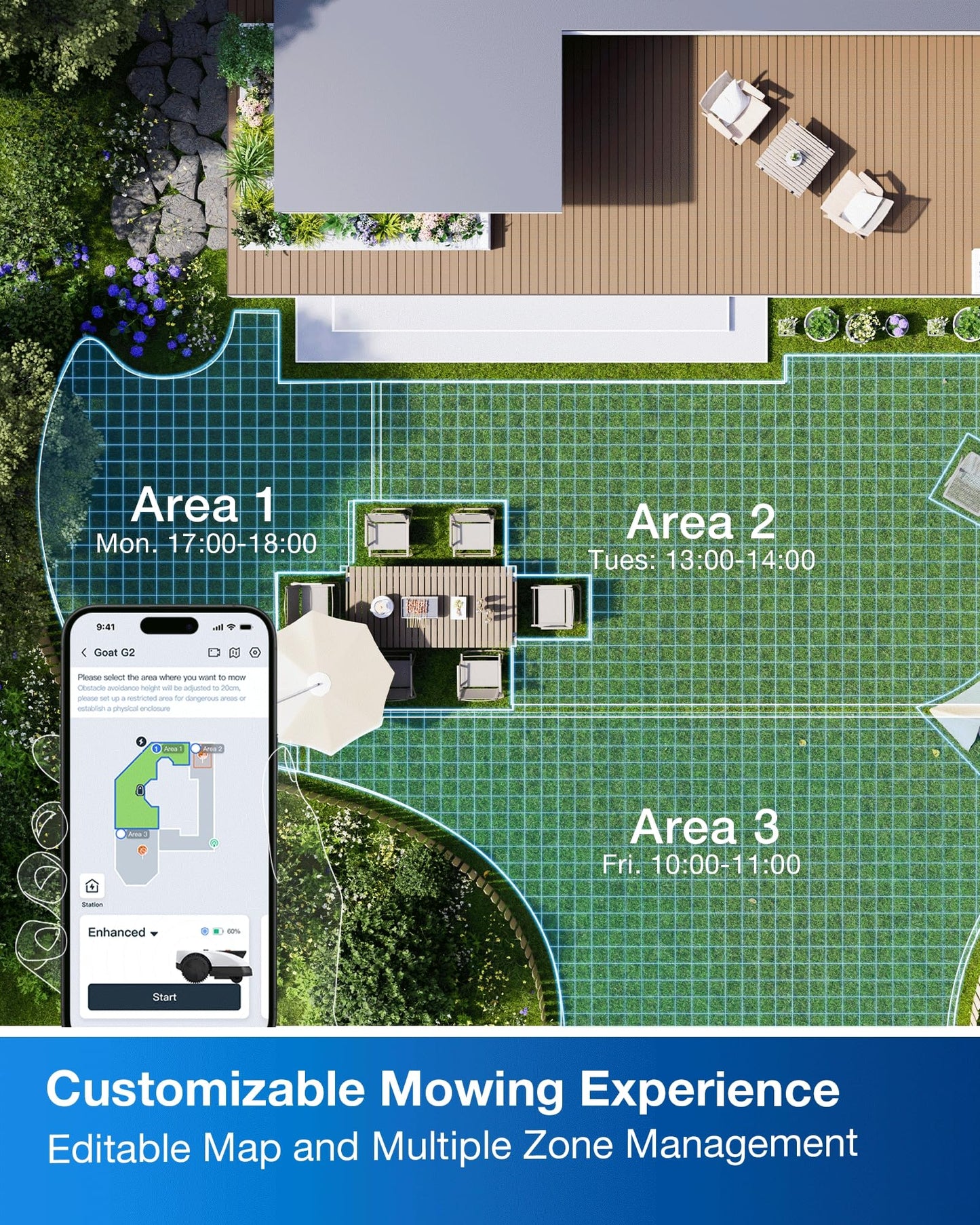 ECOVACS Goat O1000 RTK Care Robotic Lawn Mower with RTK Precision Navigation, No Perimeter Wire, Smart App Control, Auto Mapping, Multi-Zone Management – Includes 36 Extra Blades